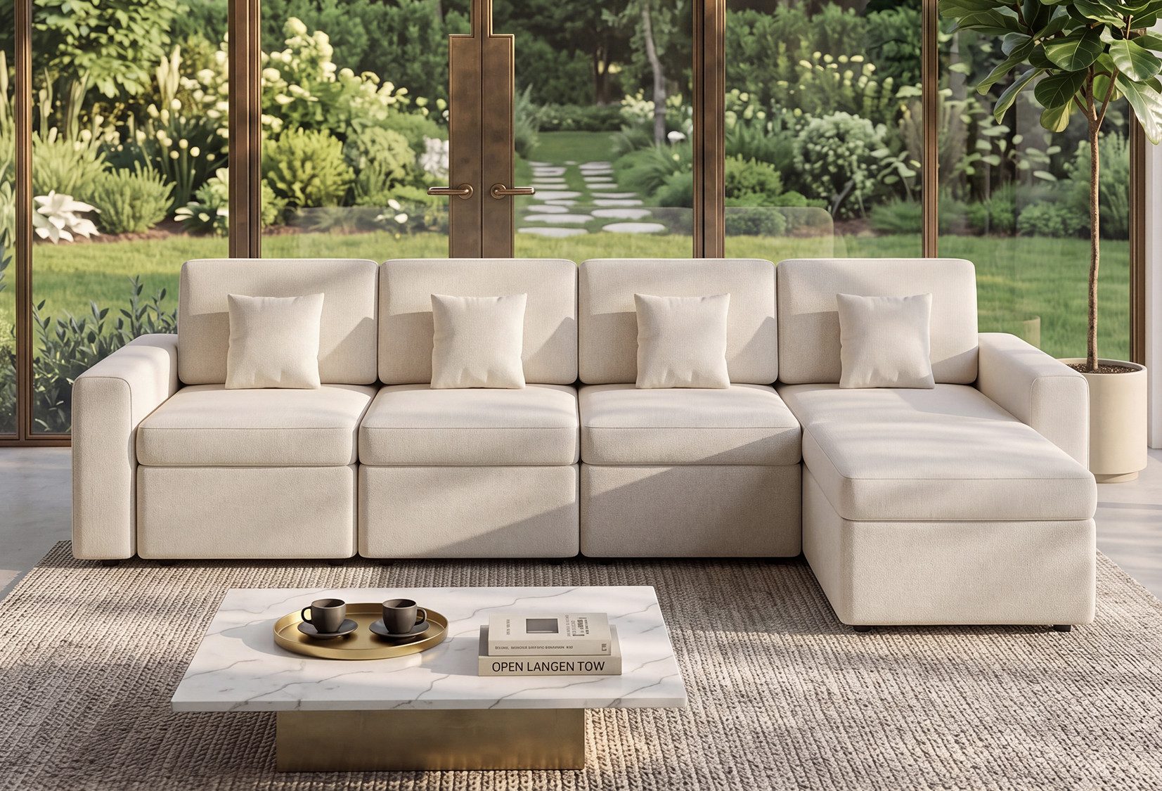 HOMAVO Ecksofa L-förmiges Ecksofa,Modulares Sofa, Inklusive Zierkissen, Großzügiger Stauraum,Abziehbarer und waschbarer Bezug, Chenille-Stoff