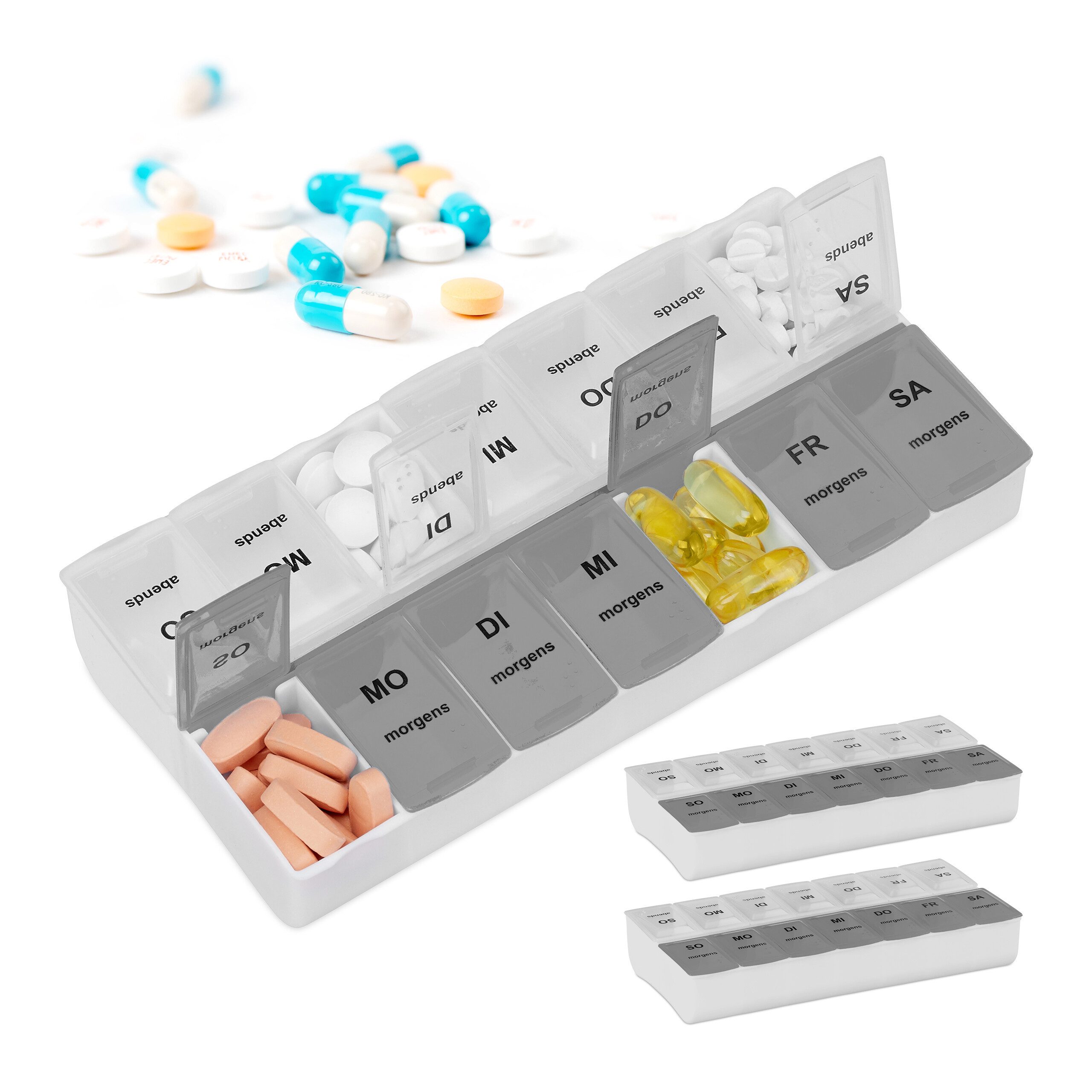 Pillendose 3er Set Tablettenbox 7 Tage 2 Fächer