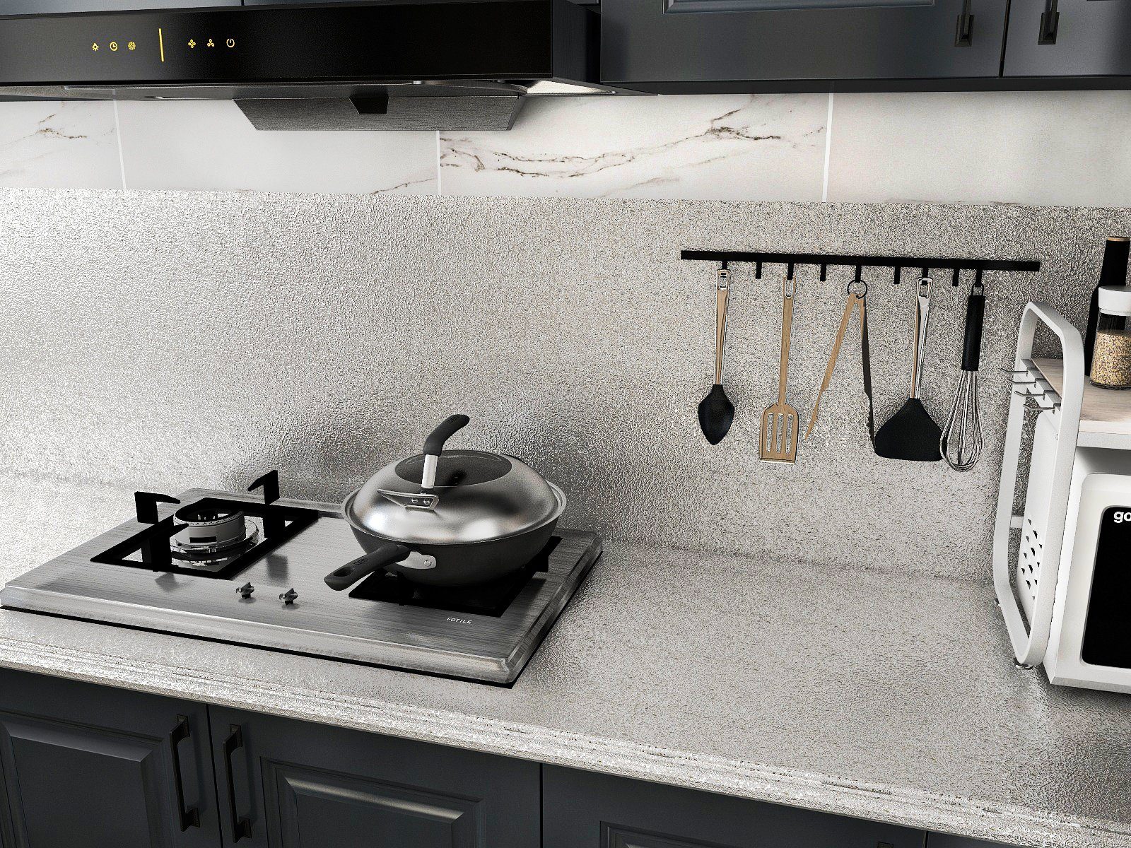 Visario Küchenrückwand Küchenfolie Rückwandfolie Küchenrückwand cm Rückseite Klebefolie x 5 60 Aluminium beschichtet m, 3170