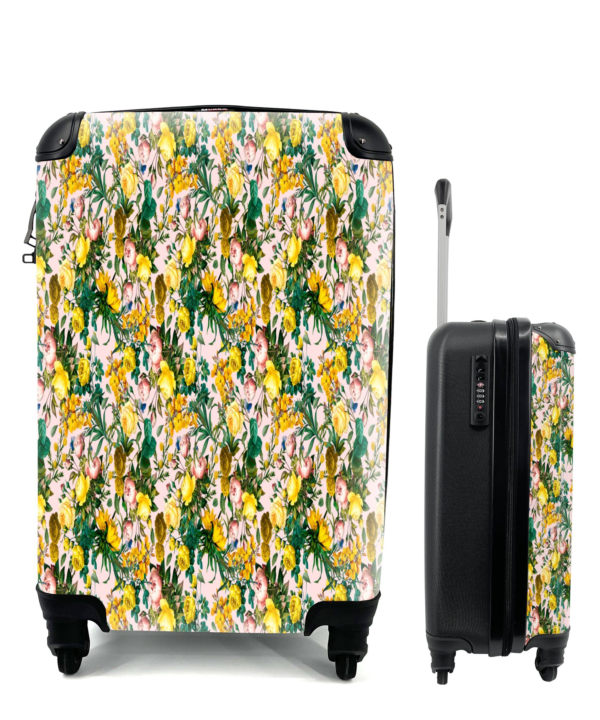 MuchoWow Handgepäckkoffer Blumen - Gelb - Collage, 4 Rollen, Reisetasche mit rollen, Handgepäck für Ferien, Trolley, Reisekoffer