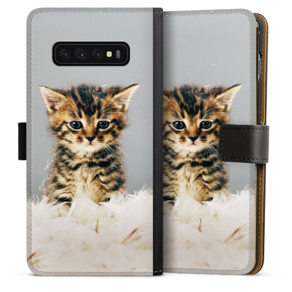 DeinDesign Handyhülle Katze Haustier Feder Kitty, Samsung Galaxy S10 Plus  Hülle Handy Flip Case Wallet Cover