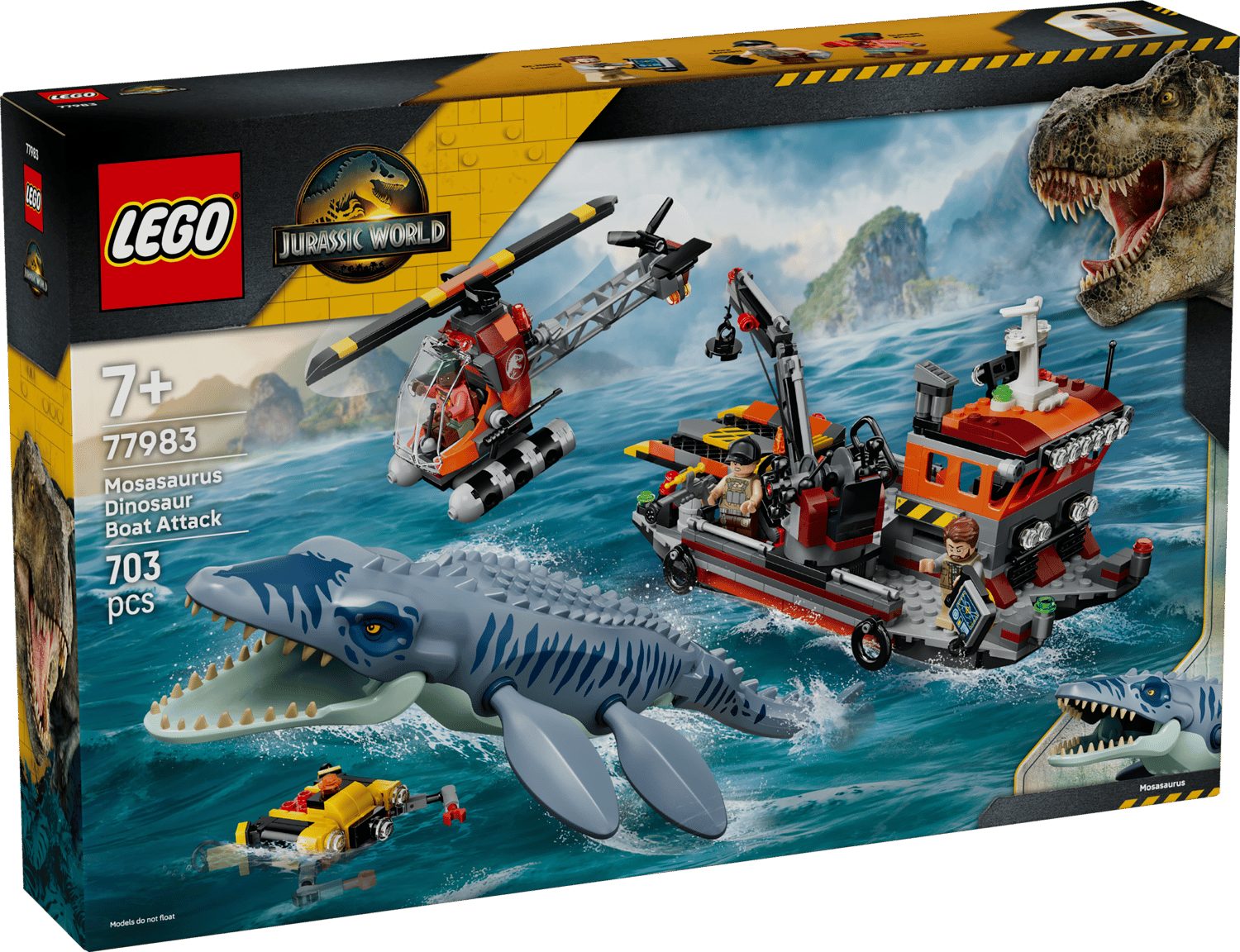 LEGO® Jurassic World 77983 Mosasaurier-Angriff auf das Boot Spielbausteine, (Set, 703 St., Set)