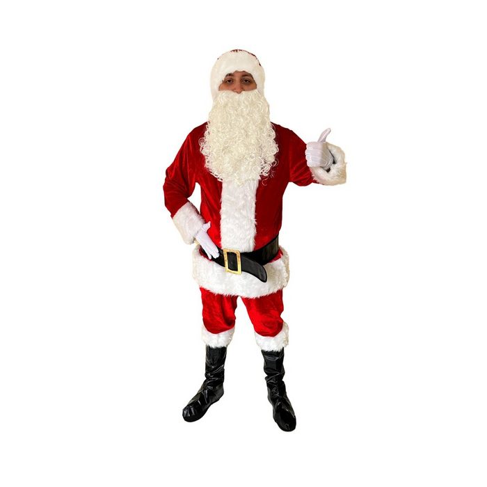 Dretaild Kostüm 7-teiliges Weihnachtsmannkostüm für Herren Deluxe Premium Erwachsenen-Kostüm mit Mütze Bart Gürtel und Handschuhe Weihnachtskostüm Nikolauskostüm Weihnachtskostüme Mantel rot