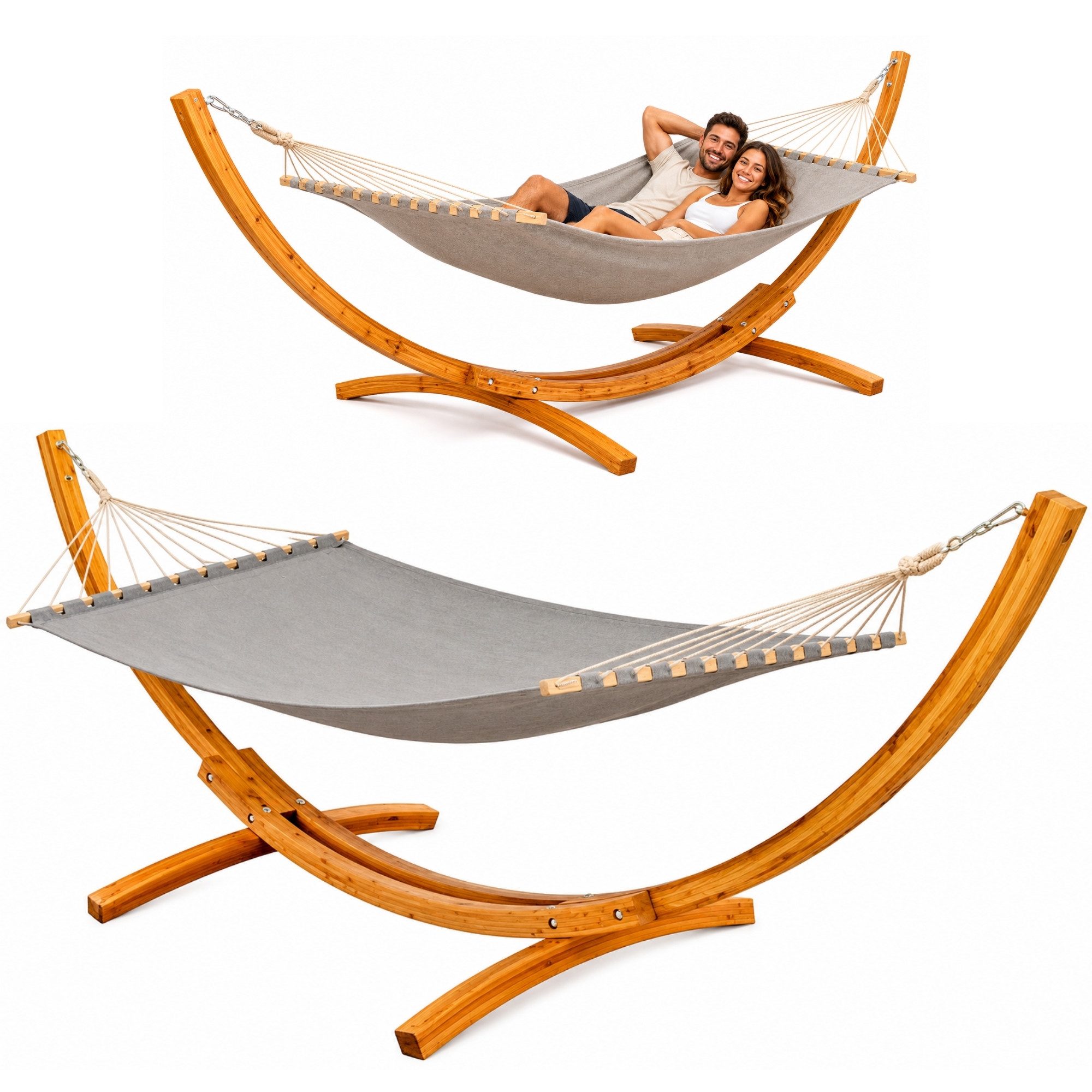 AMANKA Hängematte mit Gestell aus Holz - 200 x 120 cm Doppelhängematte für 2 Personen, XL Stabhängematte - Outdoor Relaxliege für Garten, Terrasse und Balkon