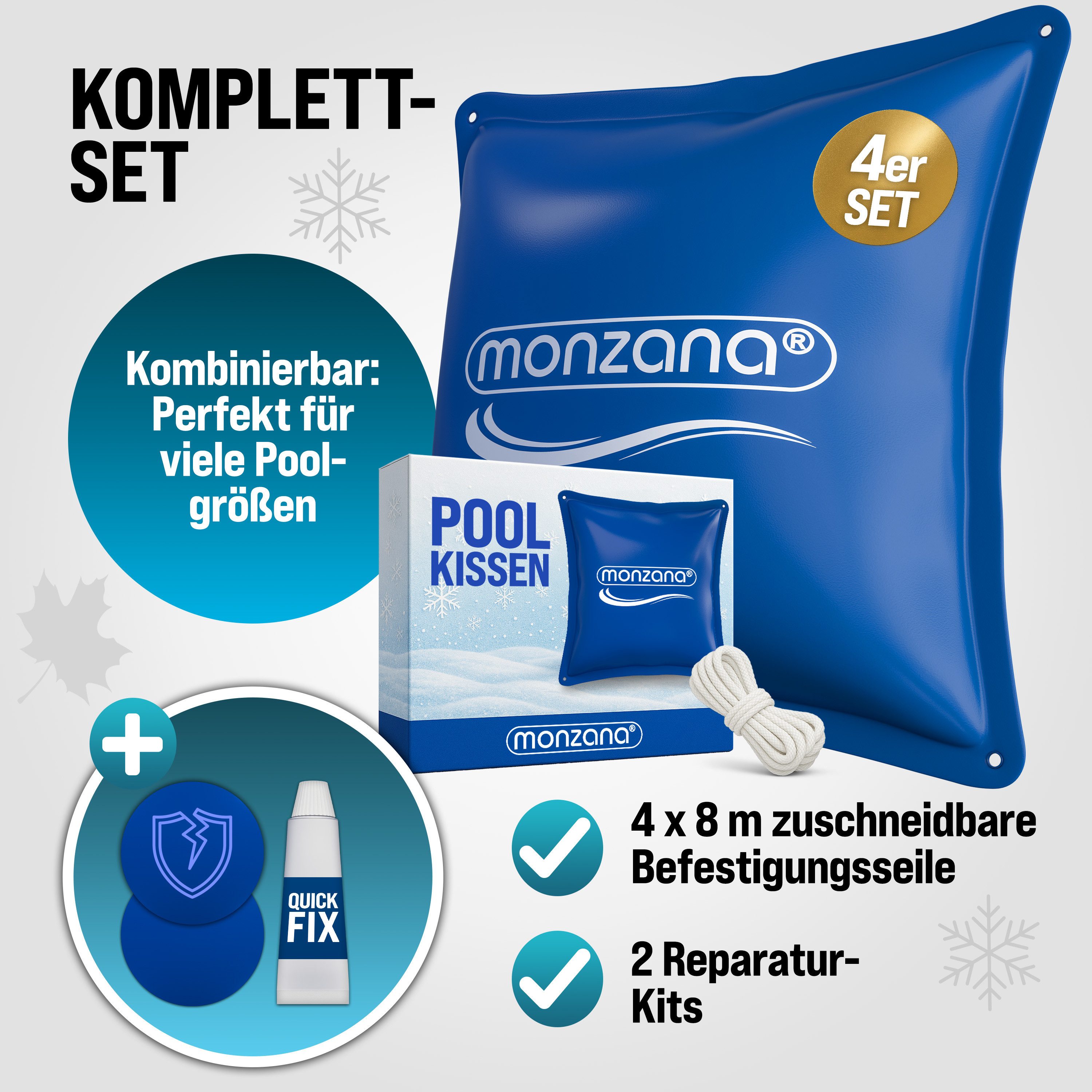 monzana Pool Poolkissen (5-tlg), 4x Poolkissen Winter XL Chlorbeständig Seil PVC Verstärktes Material