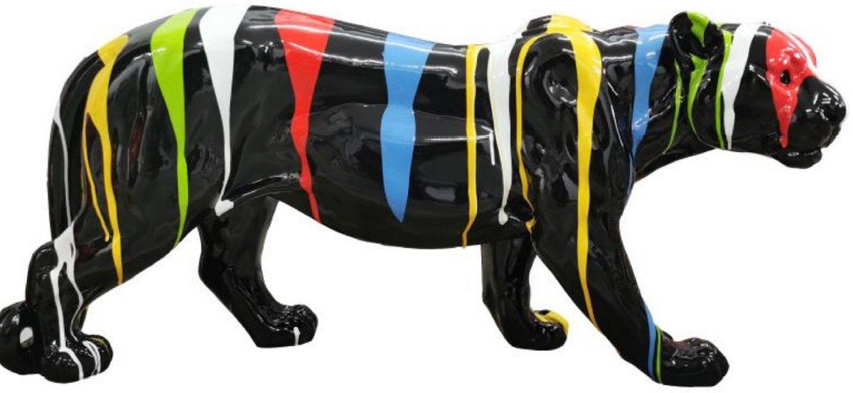 Skulptur Luxus Deko Skulptur Panther Schwarz / Mehrfarbig H. 80 x H. 35 cm - Große Deko Figur - XXL Deko Skulptur - XXL Deko Figur - Wohnzimmer Deko - Garten Deko - Luxus Figuren