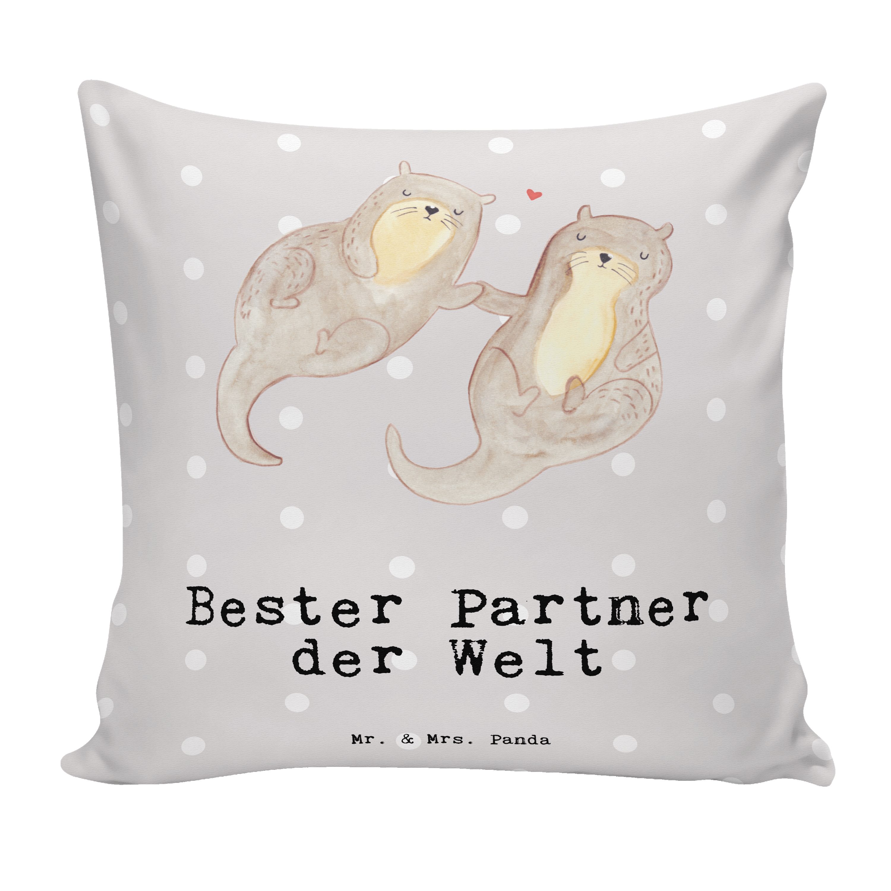 Bester Mrs. & Panda Geschenk, Mr. Freund, - Dekokissen Otter Partner Deko der Grau Welt Pastell -