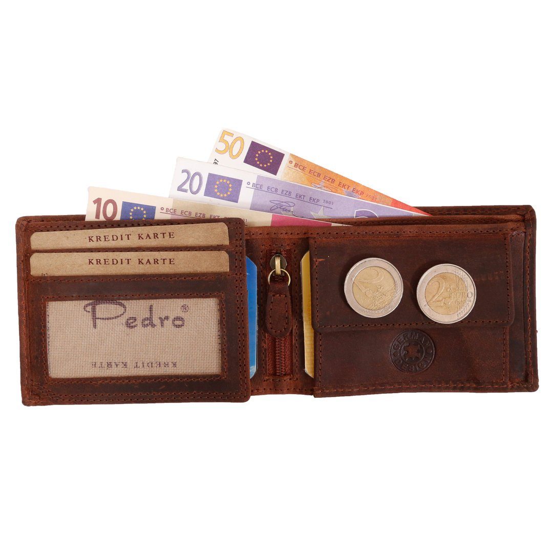 Schutz Lederbörse Büffelleder SHG Börse Leder mit Brieftasche Geldbörse Münzfach Männerbörse Herren RFID Portemonnaie,