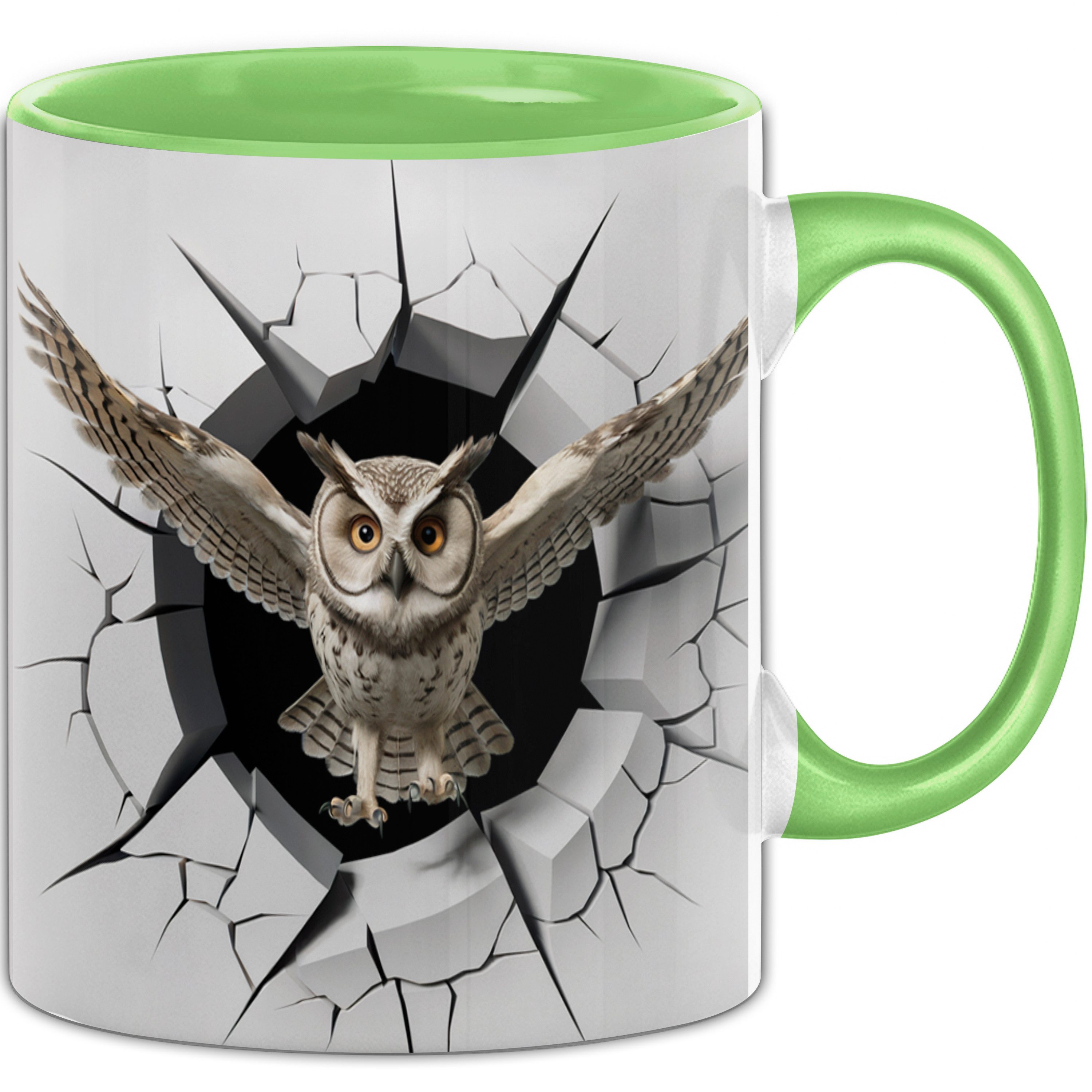 Trendation Tasse 3D Eule Tasse Geschenk Eule Durchbruch Wand Spruch Geschenkidee für