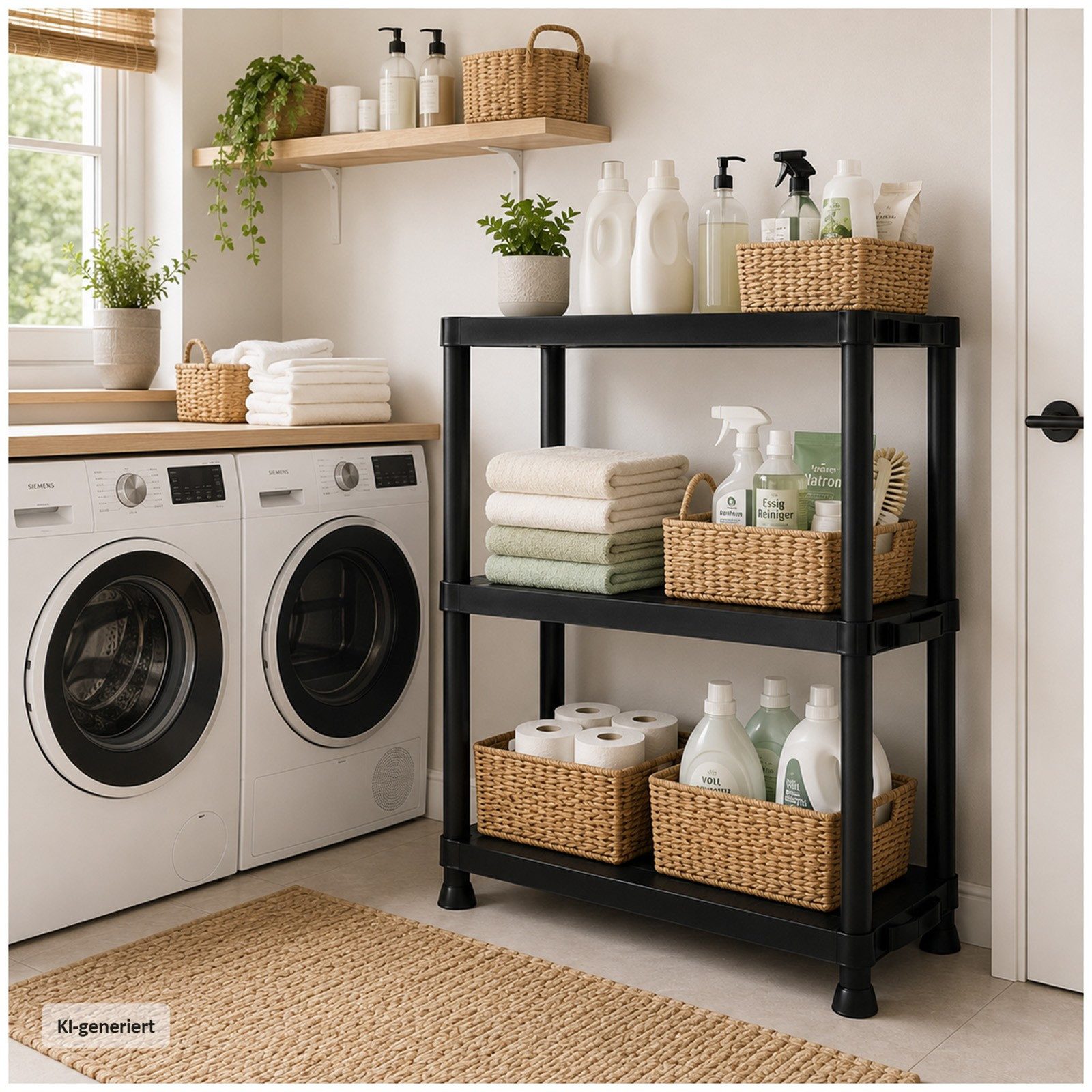 HTI-Living Mehrzweckregal Kunststoffregal mit 3 Ablagen, 61 x 91 x 31 cm, Schwarz, 1 Stück, Regal für Abstellraum