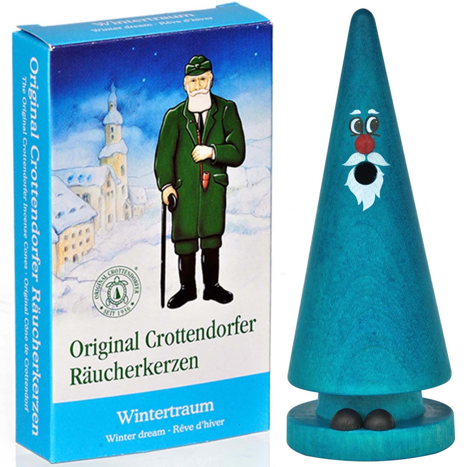 Crottendorfer Фигурка курильщик Räucherkerzen Set Ziegenbein Waldi Winter + Wintertraum 24 Kegel, (2 St), Original Erzgebirge Holzkunst, 13cm hoch