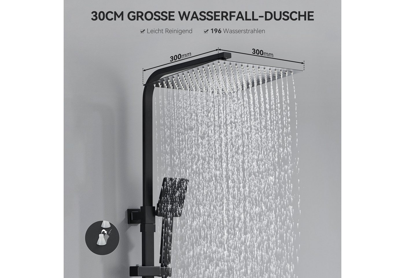 Thumbnail - Auralum Max Duschsystem mit thermostat brausegarnituren duschsystem schwarz Höhenverstellbar, Höhe 124.8 cm, 2 Strahlart...