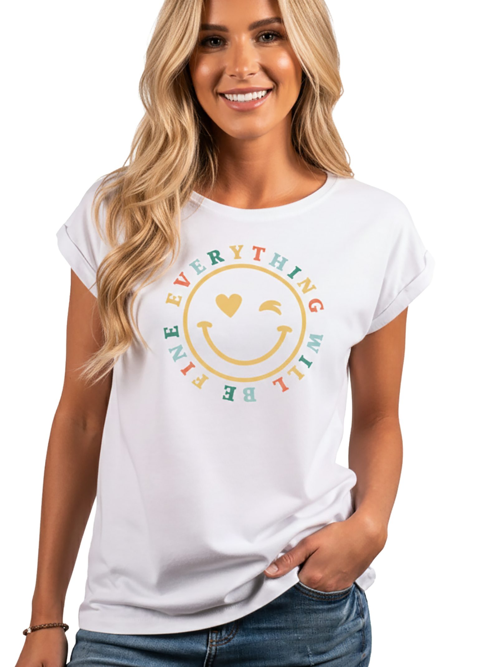 MAKAYA Print-Shirt Damen Kurzam Herz Spruch Sprüche Hippie Style Outfit 60er 70er Jahre Top