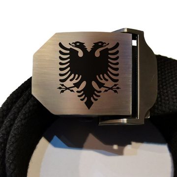 Lasernauten Stoffgürtel Koppelgürtel Gürtel albanischer Adler Gravur Edelstahl Schnalle Wappen