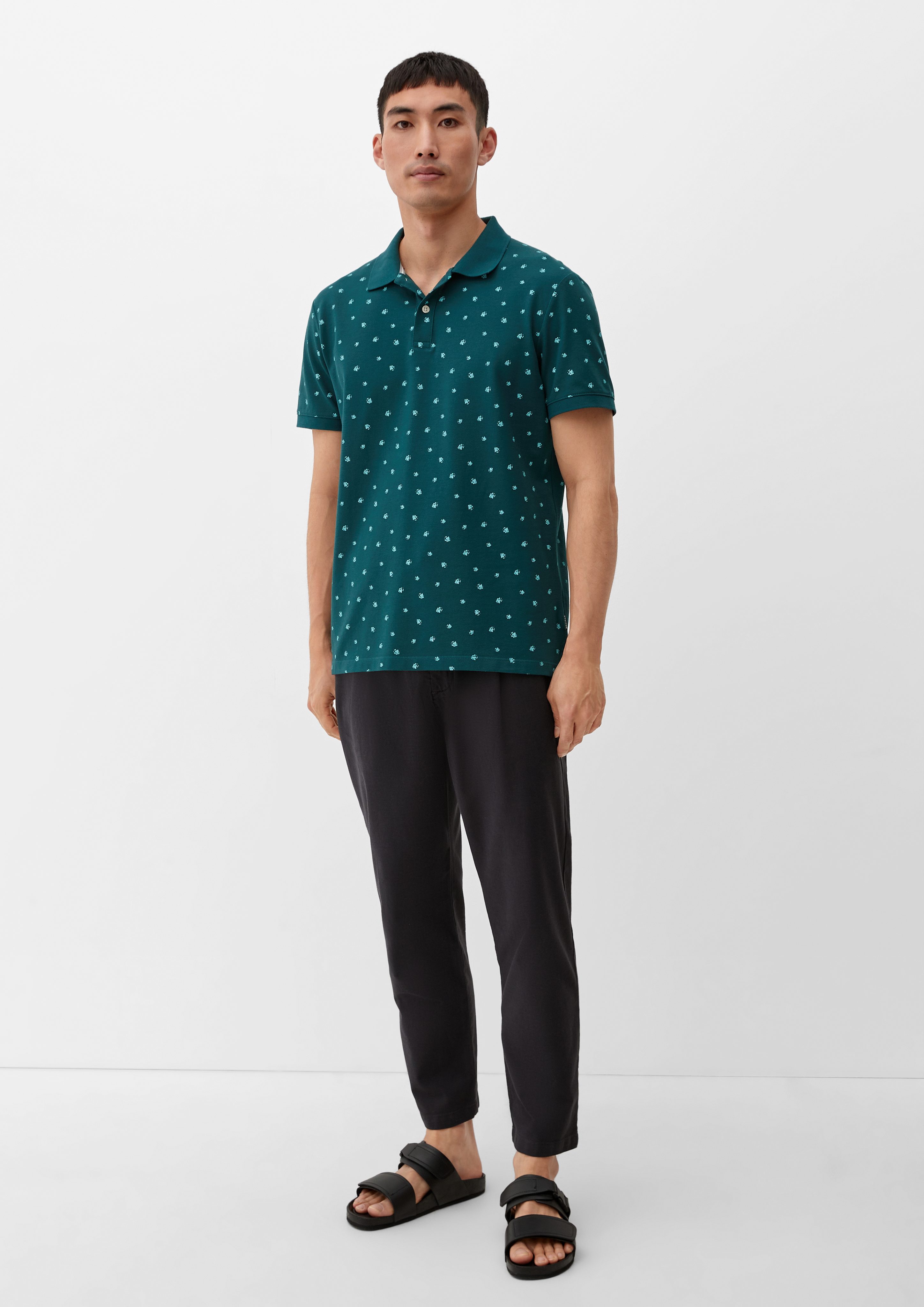 tannengrün Kurzarmshirt mit s.Oliver Poloshirt Allover-Print