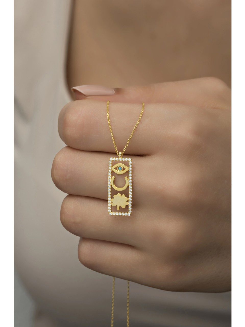 Nisan Kette und Anhänger Set, 925er Silber Halskette in Gold-Optik mit Glüc günstig online kaufen