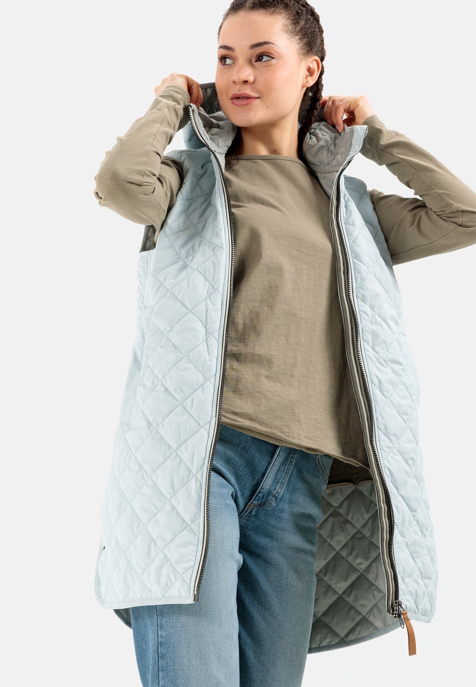 camel active Longweste aus recyceltem Polyester ärmellos Kapuze Reflektierende Details