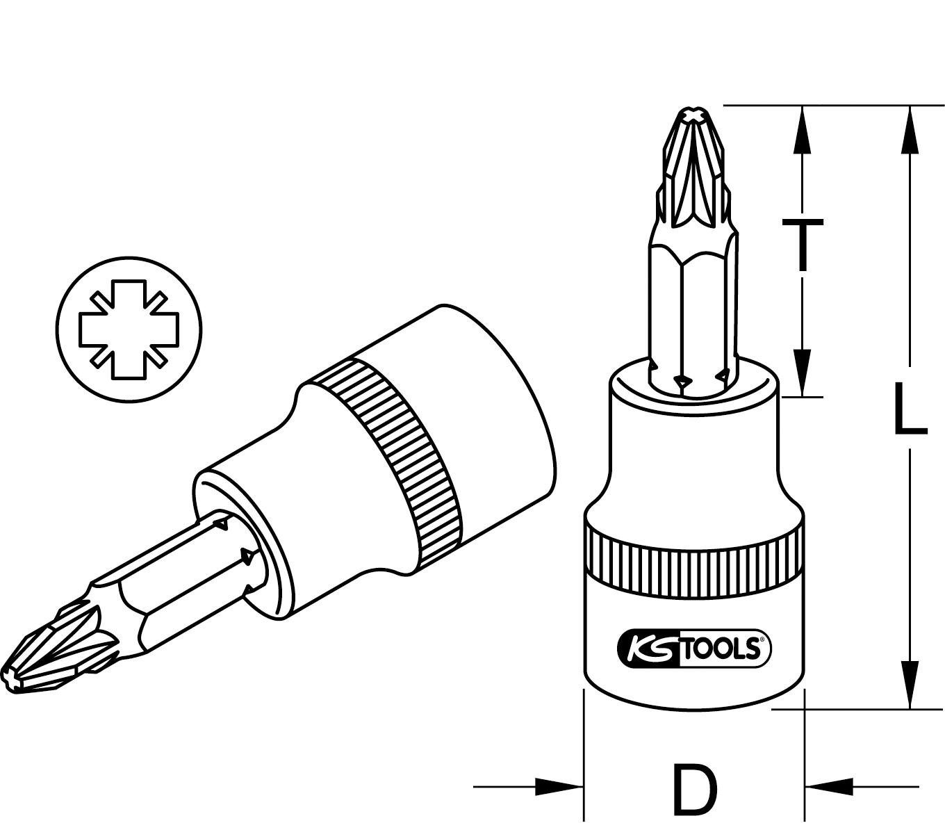 Thumbnail - KS Tools Bohrer- und Bitset 1/4" Bit-Stecknuss, PZ3