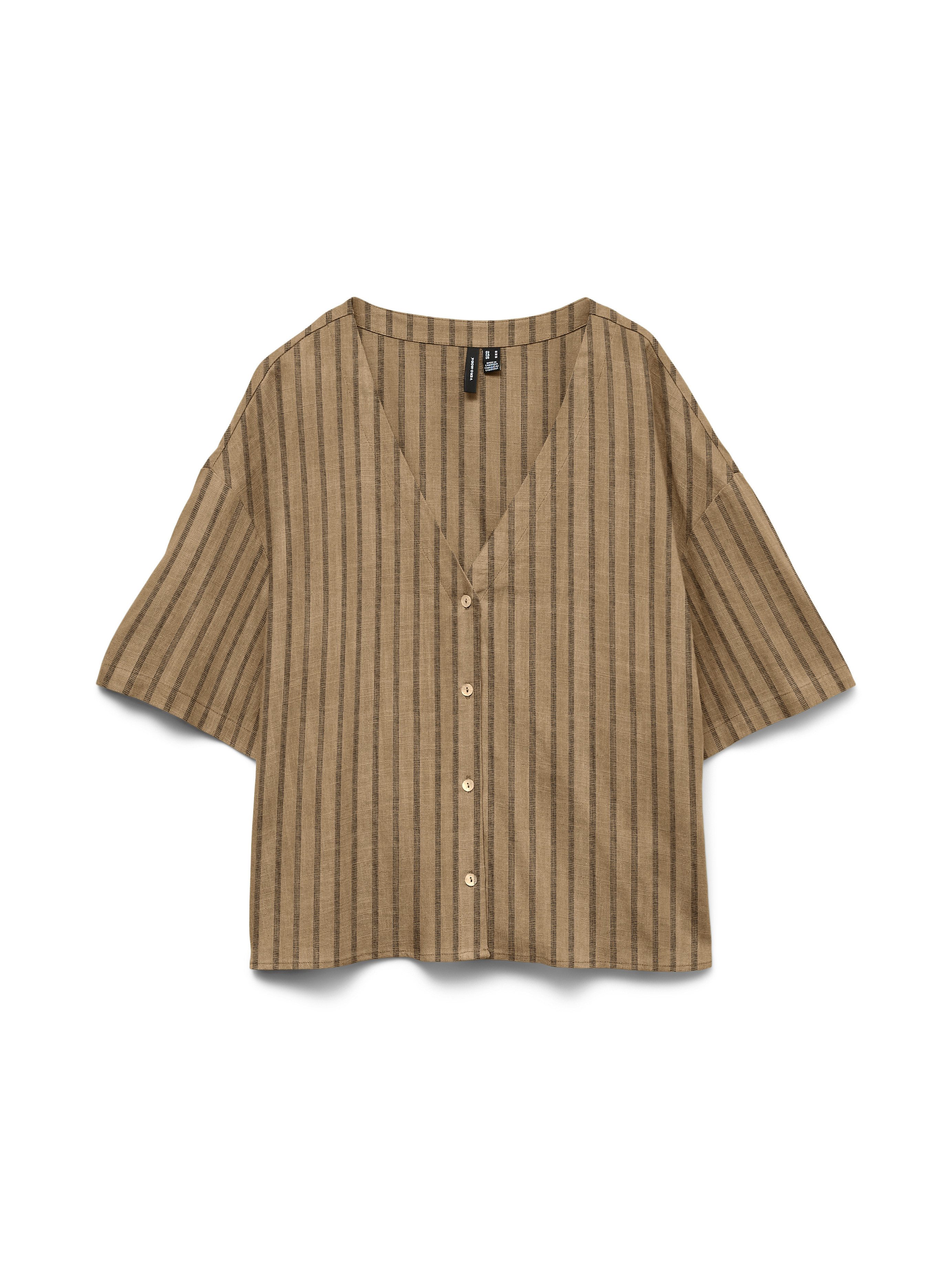 Vero Moda Kurzarmbluse VMROSIE 2/4 V-NECK SHIRT NOOS Viskosemischung. mit Leinen, Kurzarm – Bild 4 von 5