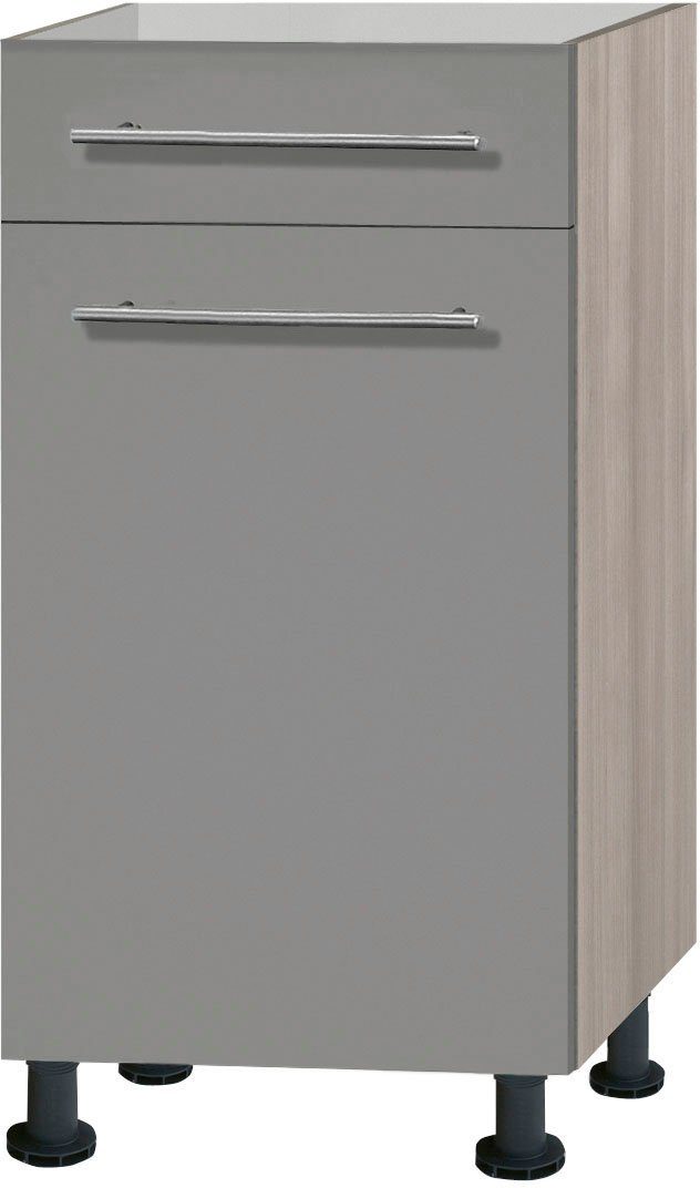 OPTIFIT Unterschrank Bern 40 cm breit, mit Tür und Schubkasten, mit höhenverstellbaren Füßen basaltgrau/akaziefarben | akaziefarben