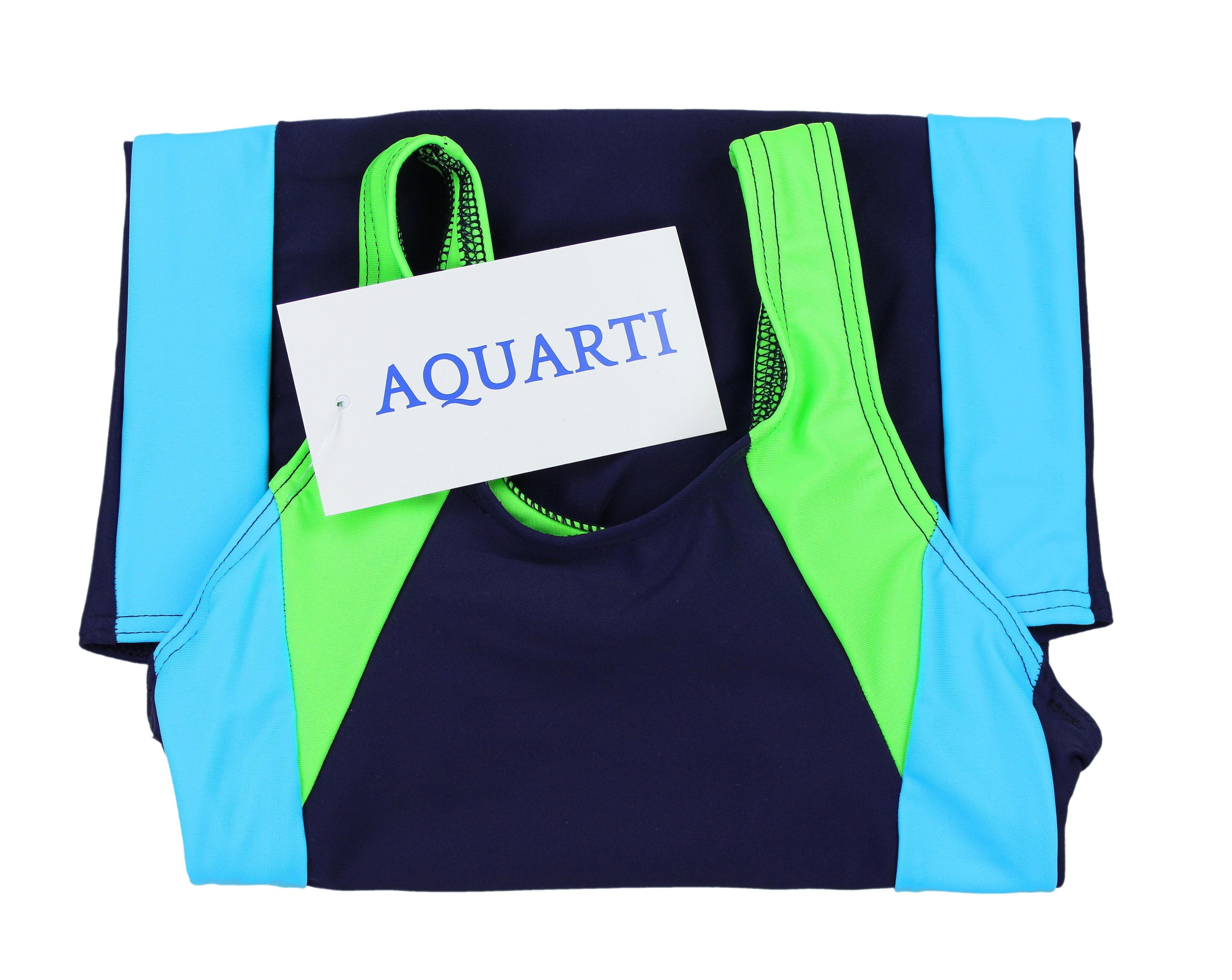 Aquarti Badeanzug Aquarti / Bein Dunkelblau Hellblau / Ringerrücken Badeanzug Mädchen Neongrün mit