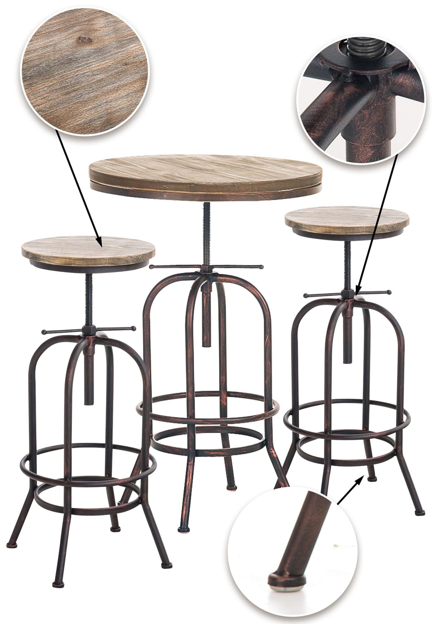 CLP Sitzgruppe Hulton, Stehtisch& 2 Barhocker, Industrial, verstellbar