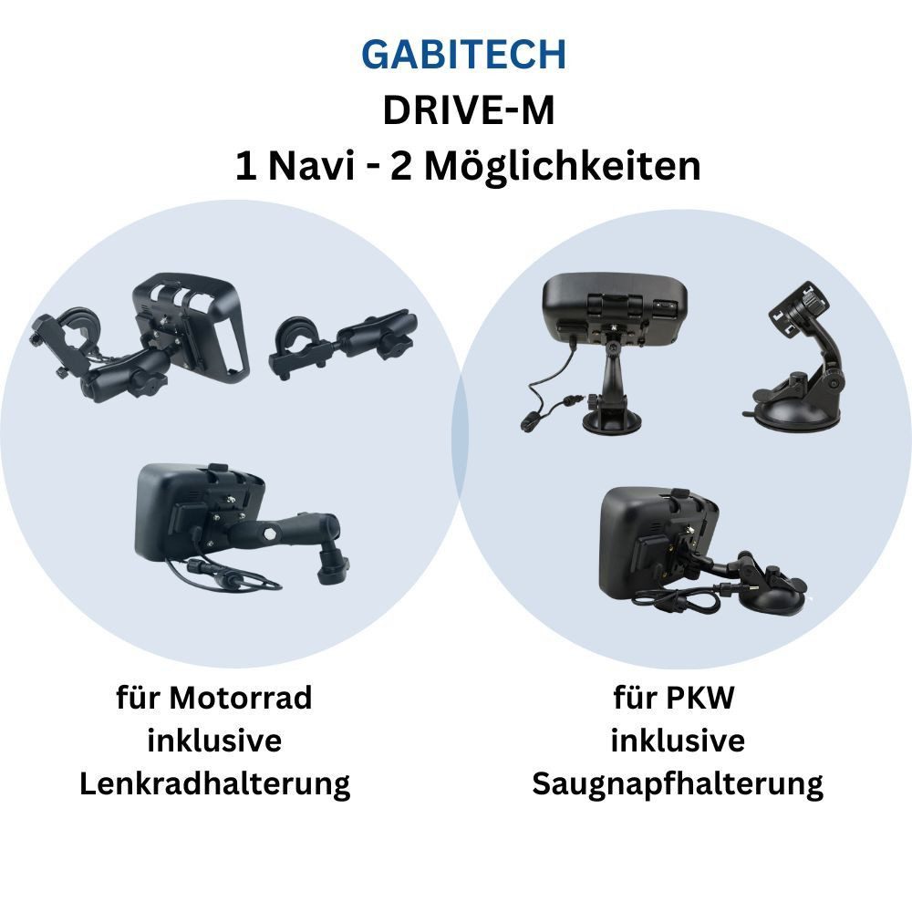 GABITECH 5 Zoll GPS wasserdichtes Navigationsgerät DRIVE M für Motorrad & PKW Motorrad-Navigationsgerät (inklusive lebenslanger Kartenupdates, automatische Verbindung zu Helm Bluetooth)