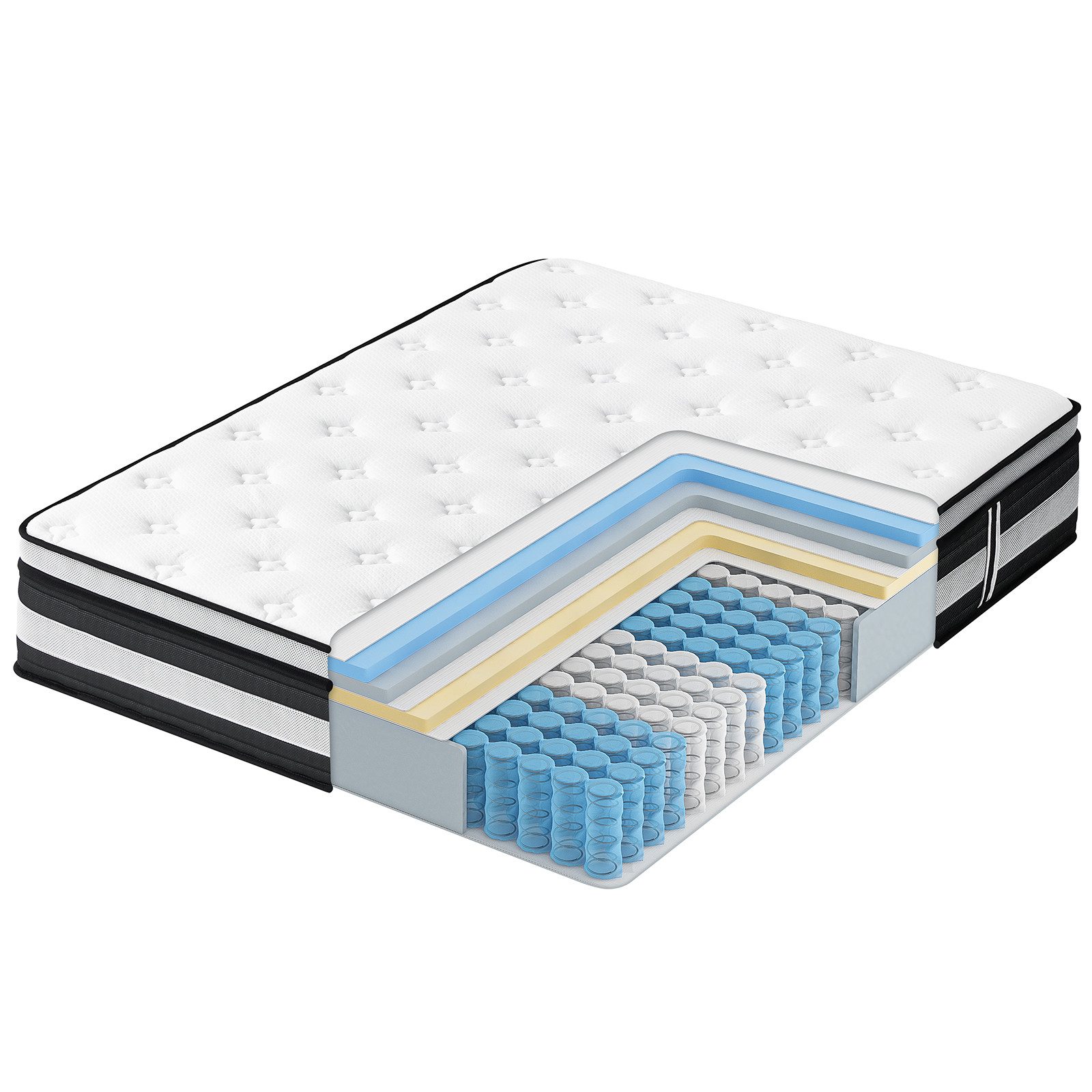 Federkernmatratze Matratze H3/H4, 7-Zonen, KühlNest Federkern, Inofia, 28 cm hoch, 90×200cm, Schwarzweiß