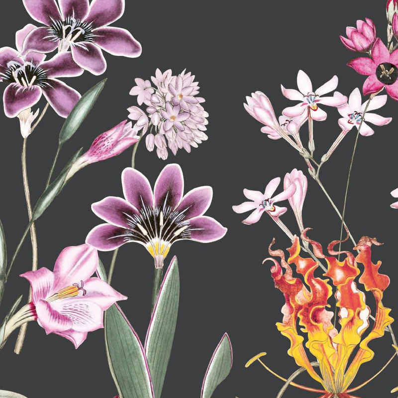 anna wand Bordüre Botanical Garden / Blumen - schwarz/mehrfarbig - selbstklebend, floral, selbstklebend
