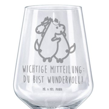 Mr. & Mrs. Panda Rotweinglas Einhorn Mitteilung - Transparent - Geschenk, Weinglas mit Gravur, Ehe, Premium Glas, Feine Lasergravur