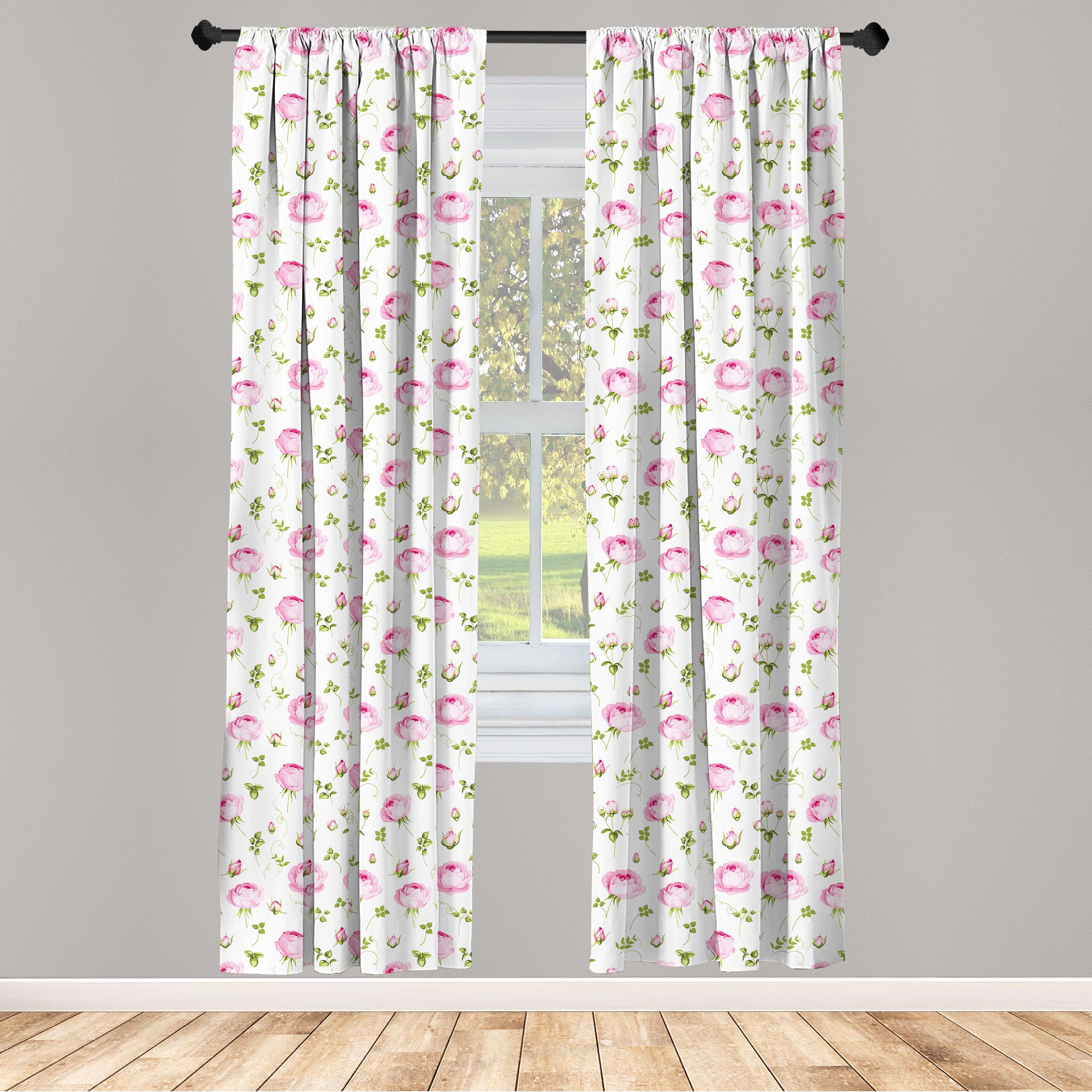 Gardine Vorhang für Wohnzimmer Schlafzimmer Dekor, Abakuhaus, Microfaser, Blumen Blühende Rose-Weinlese