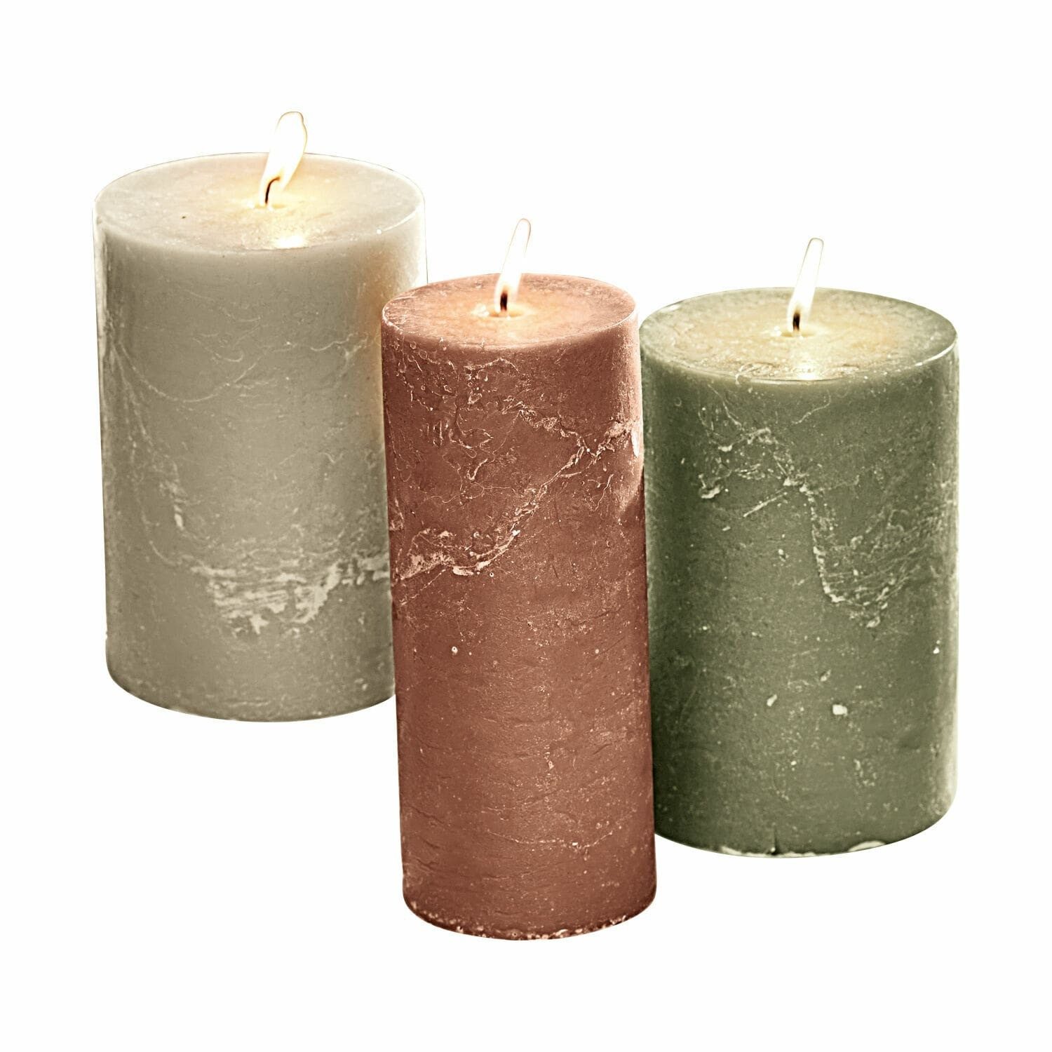 Mirabeau Stumpenkerze Kerze 3er Set Salis orange/grün (3er Set, 3er Set), none