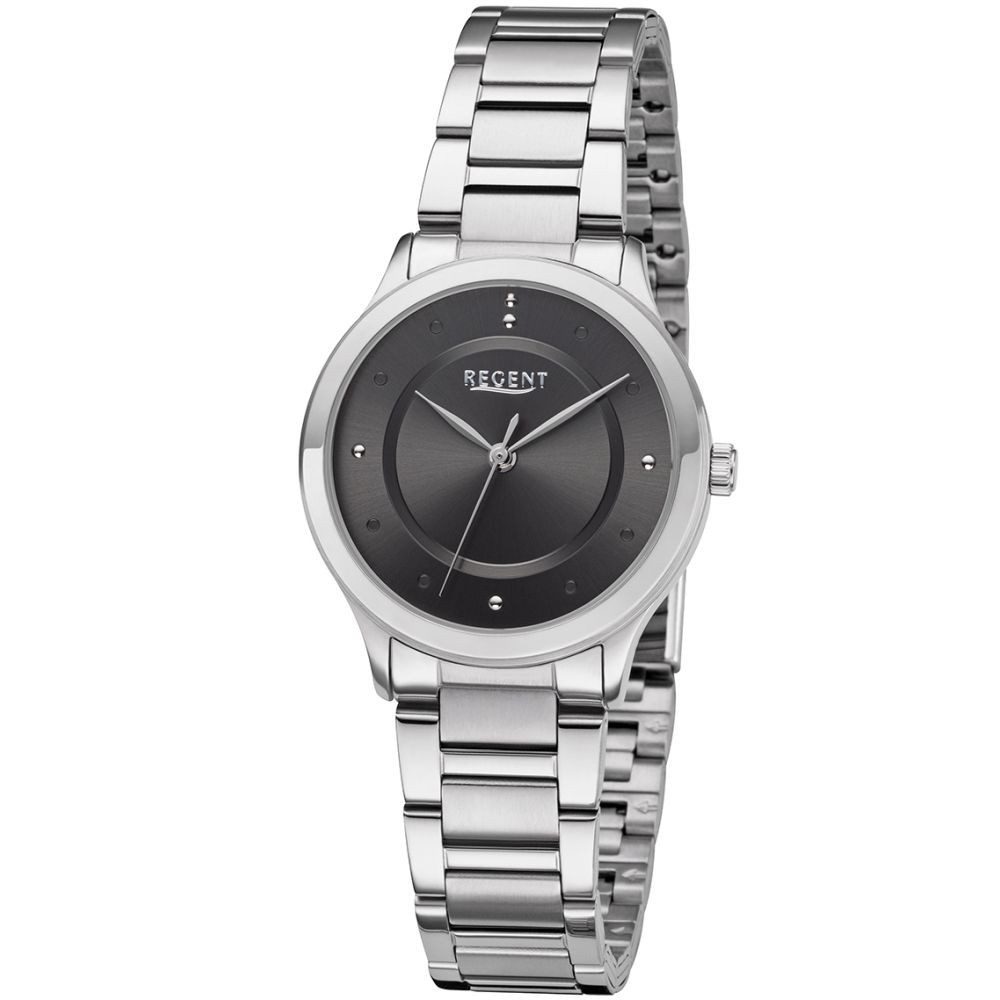 Regent Quarzuhr REGENT Damen Armbanduhr 03P28FB-01A grau D. 31 mm Stahlband silber