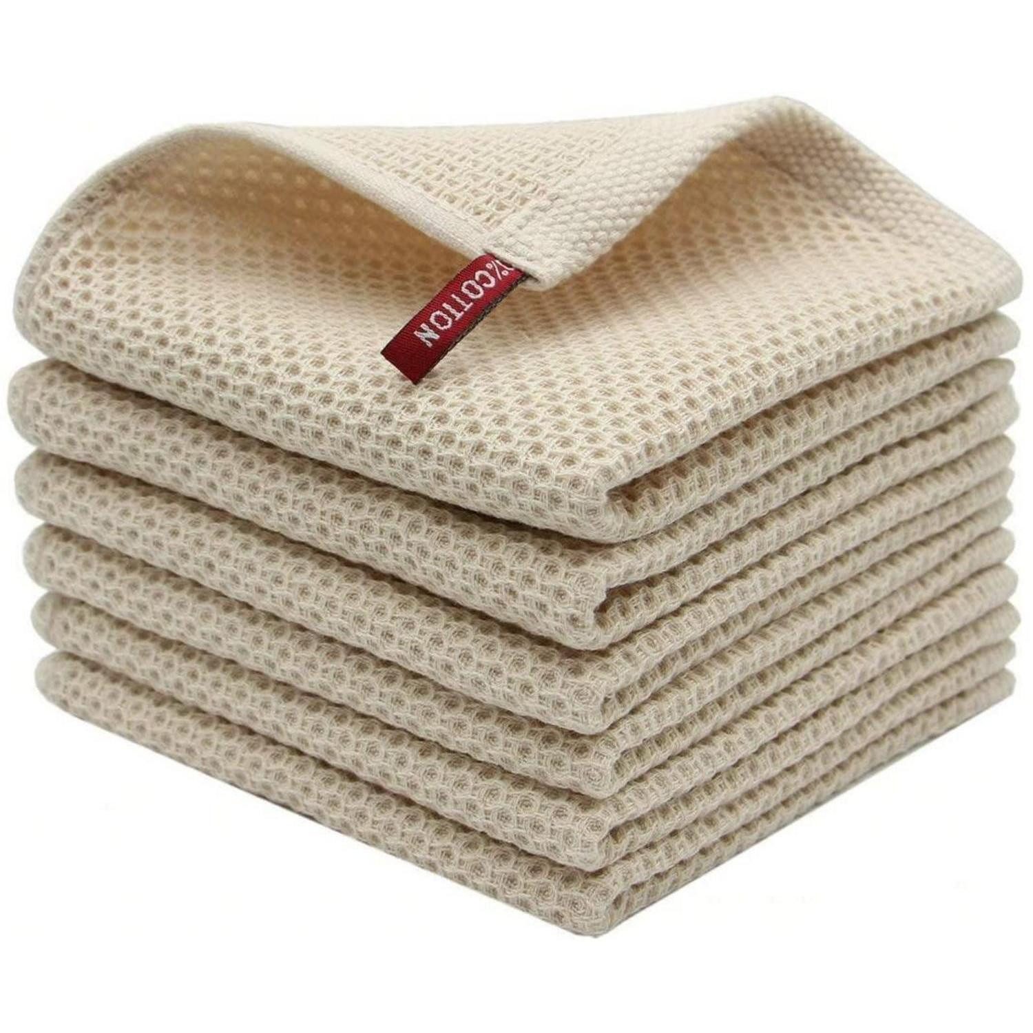 LuxusKollektion Geschirrtuch Geschirrtücher Baumwolle Waffel 6er Set Beige 33x33, (6-tlg)