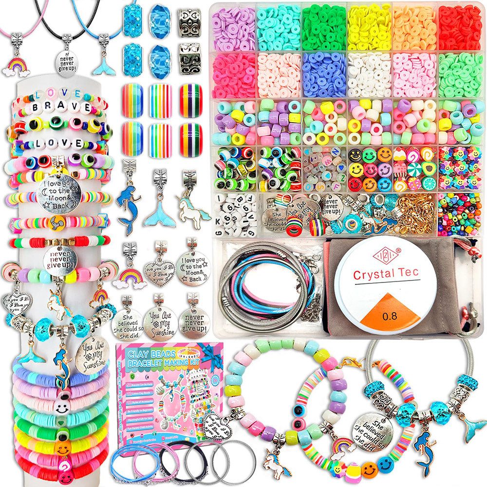 Diwzbyn Kreativset Perlen zum Auffädeln für Kinder und Erwachsene, Ostergeschenk, für DIY Armband Schmuckherstellung Kit mit Werkzeug mit Anhängern