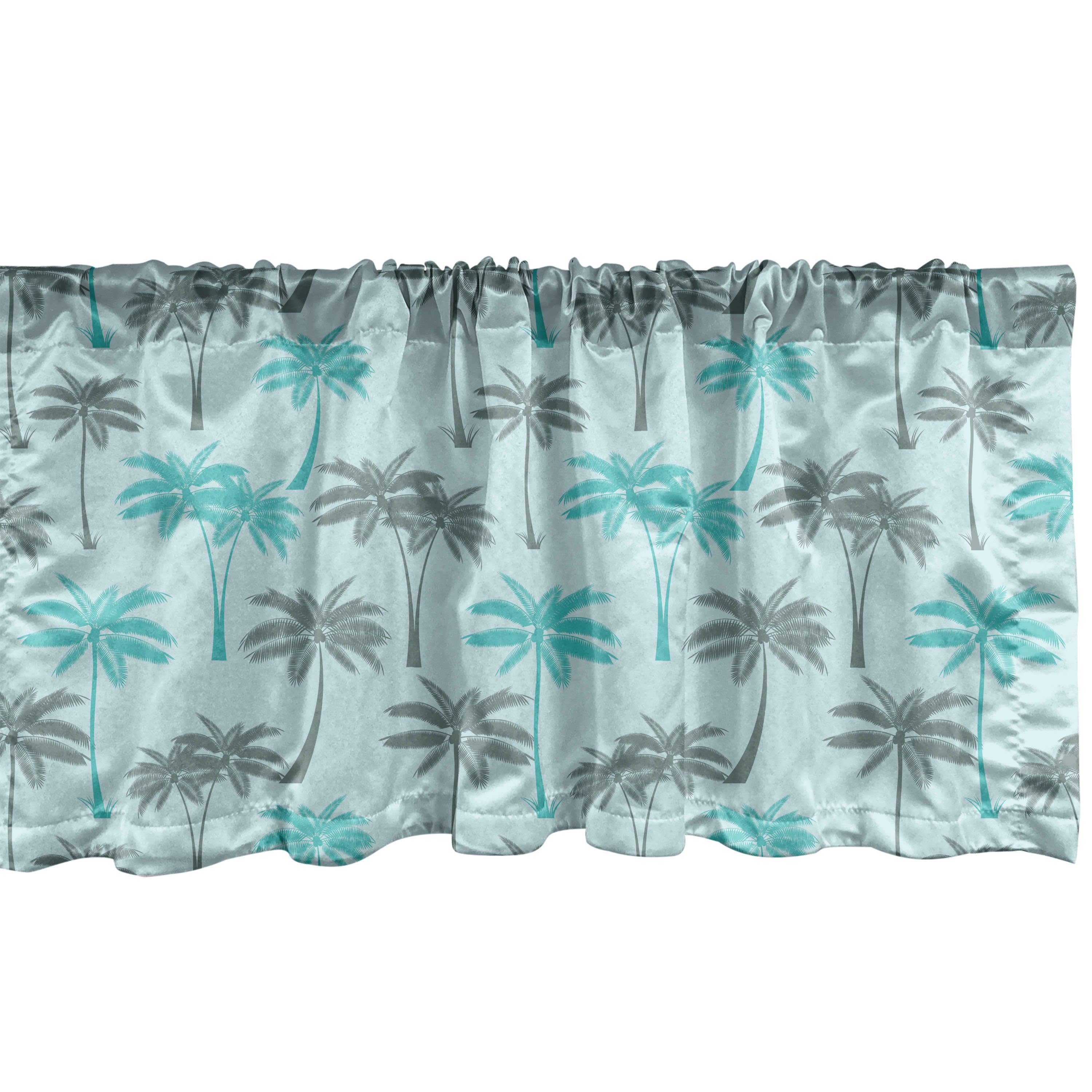 Scheibengardine Vorhang mit für Schlafzimmer Küche Abakuhaus, Blätter Microfaser, Dekor Palmen-Motiv Exotische Volant Stangentasche