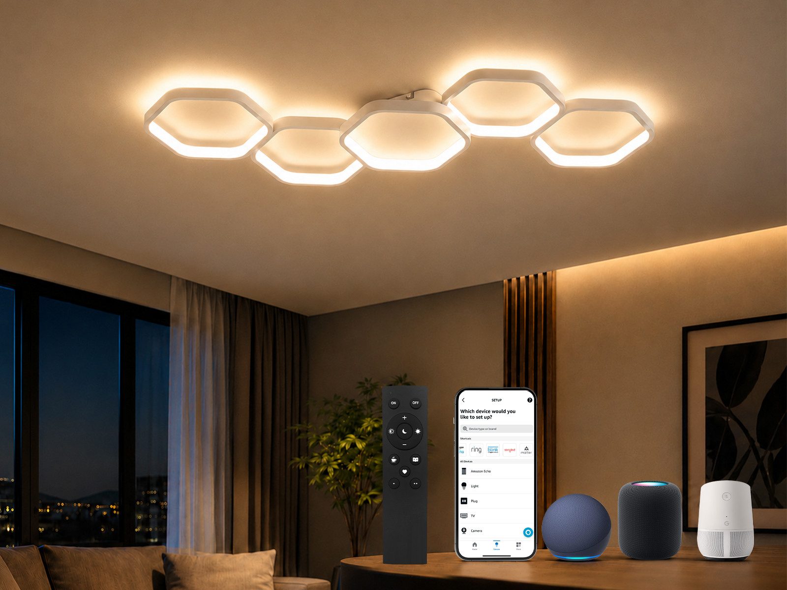 BAYHT LED Deckenleuchte Alexa Waben 90cm, LED fest integriert, Warmweiß - Kaltweiß, Weiß dimmbar