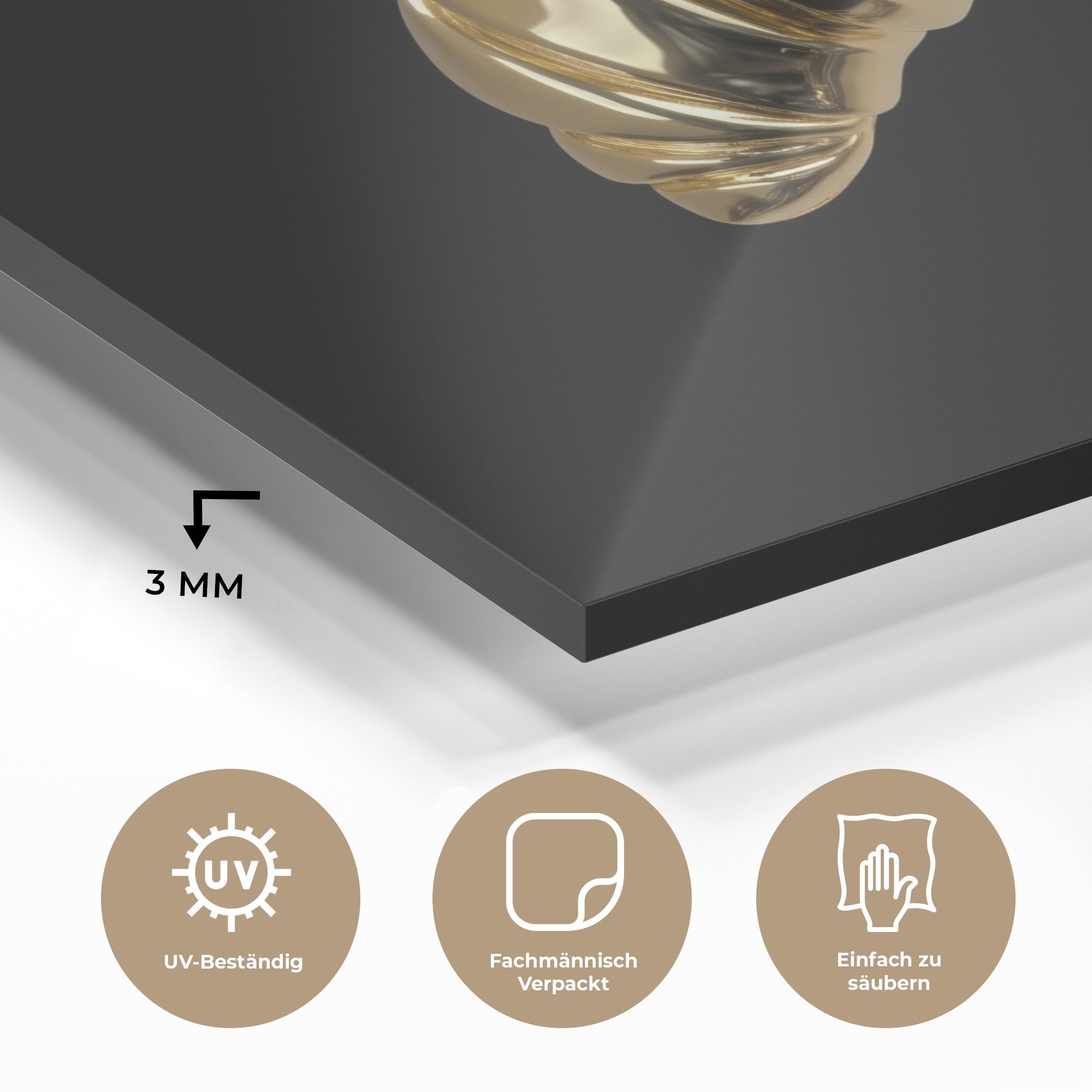 MuchoWow Acrylglasbild Croissant - Brot - Gold - Schwarz, Inkl. Aufhängung, Glasbilder Wohnzimmer, Schlafzimmer, Flur & Esszimmer, 30x20 cm