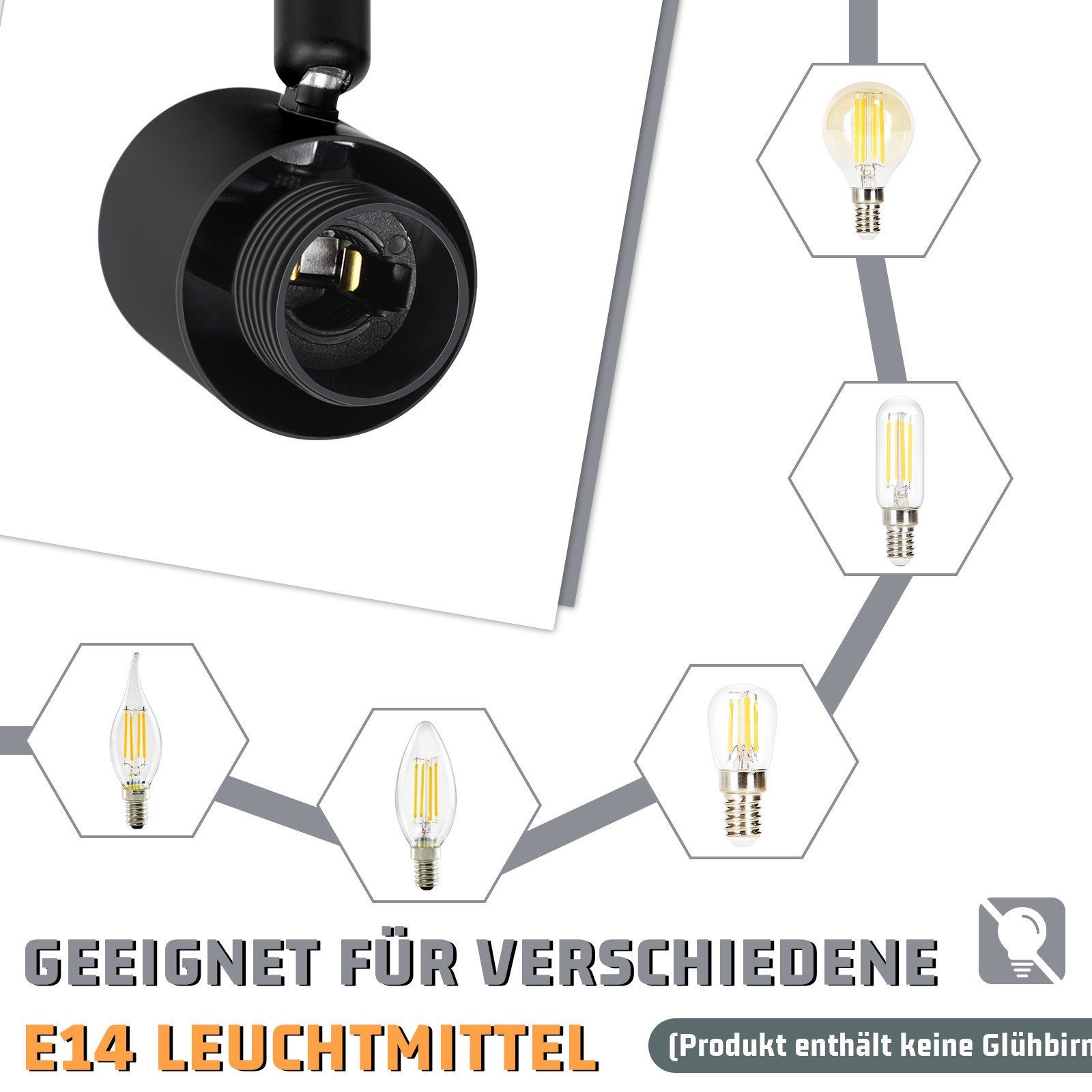 ZMH Deckenstrahler 3-flammig E14 Vintage Glas Deckenspot schwenkbar,42,5 cm Deckenleuchte, ohne Leuchtmittel, für Wohnzimmer Esszimmer Schlafzimmer Flur – Bild 3 von 5
