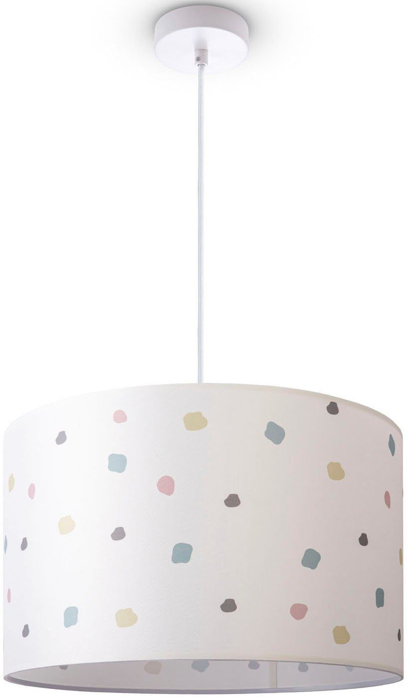 Paco Home Pendelleuchte Hugo Dots, ohne Leuchtmittel, Pendellampe Lampenschirm Rund Stoff Punkte Bunt Textilschirm Retro