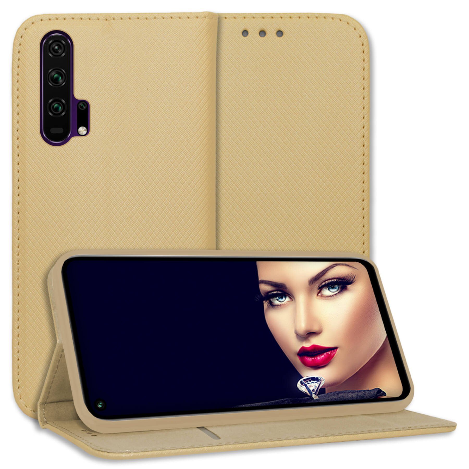 mtb more energy Smartphone-Hülle Smart Magnet für Honor 20 Pro, Gold, Bookstyle Klapphülle Cover Wallet Case aus Kunstleder