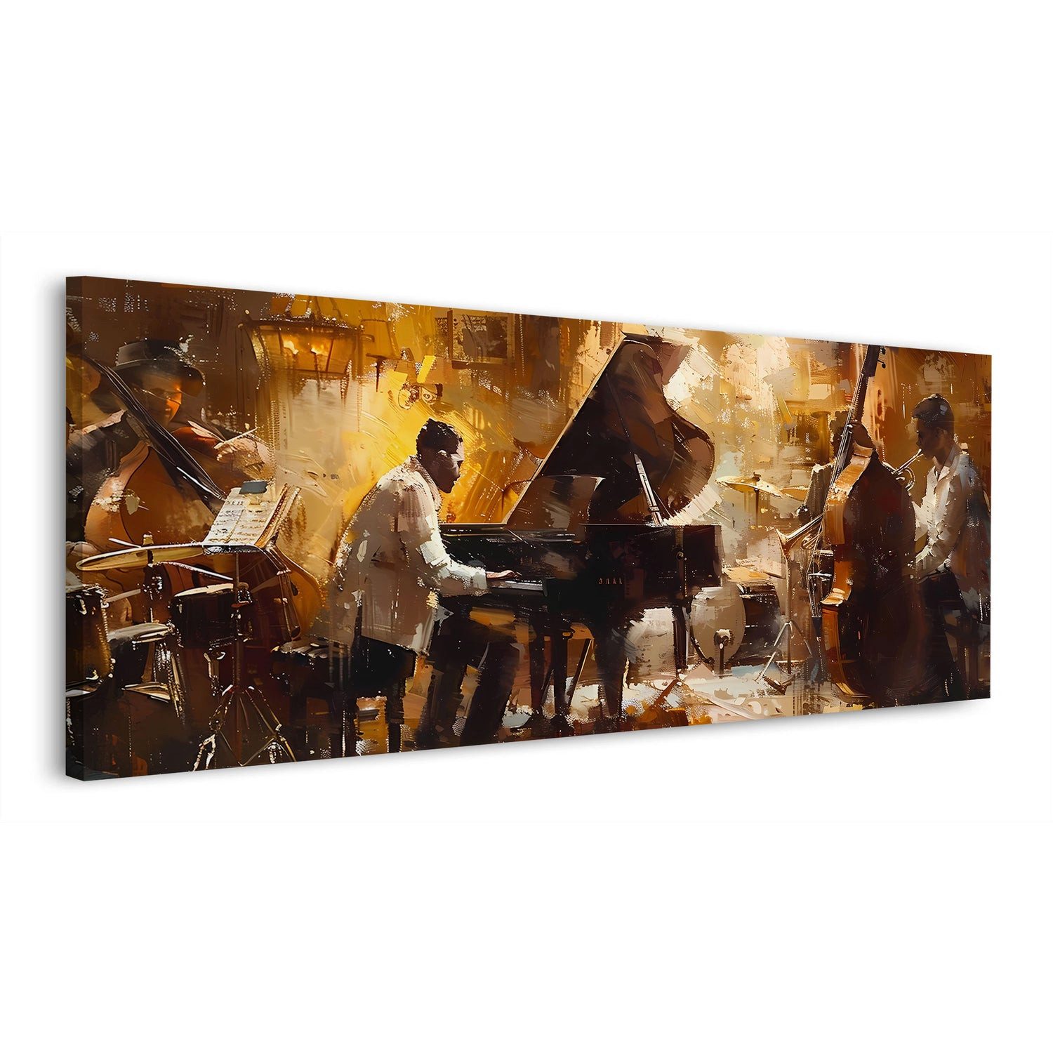 Artedinoi Leinwandbild Jazzband Klavier Kontrabass Leinwandbild Wandbild Kunstdruck XL Wandde, Jazzband mit Klavier und Kontrabass