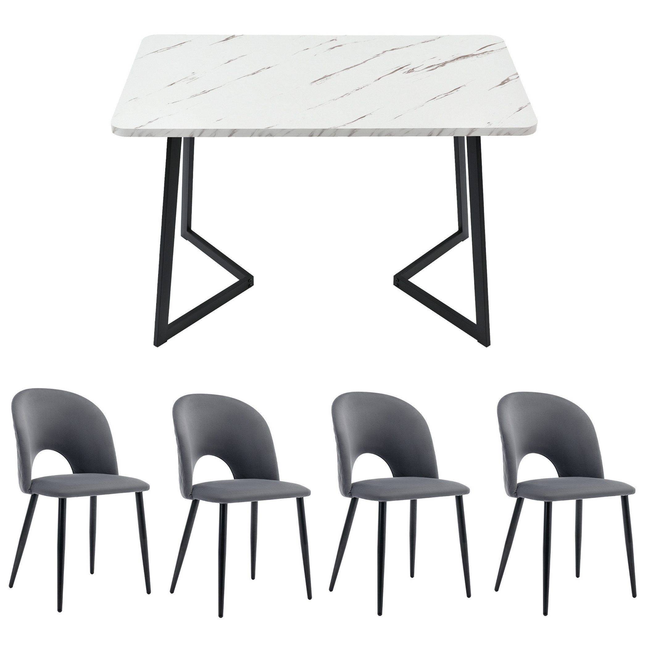 SeedWave Esszimmer-Set Sitzgarnitur für Wohnzimmer, Küche, Esstisch 117x68cm mit Stühlen Set, Ergonomisches Esstischset für 4