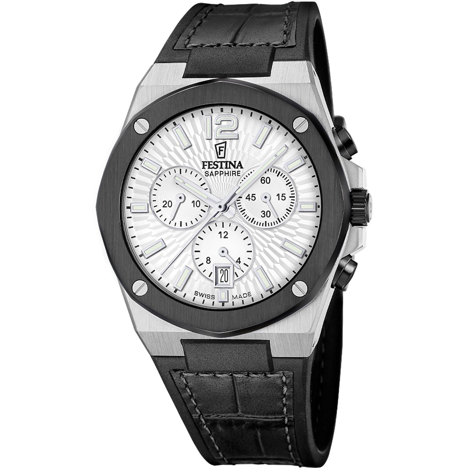 Festina Chronograph Vallee F22003/1, Quarzuhr, Armbanduhr, Herrenuhr, Swiss Made, Lederarmband, analog, Tag