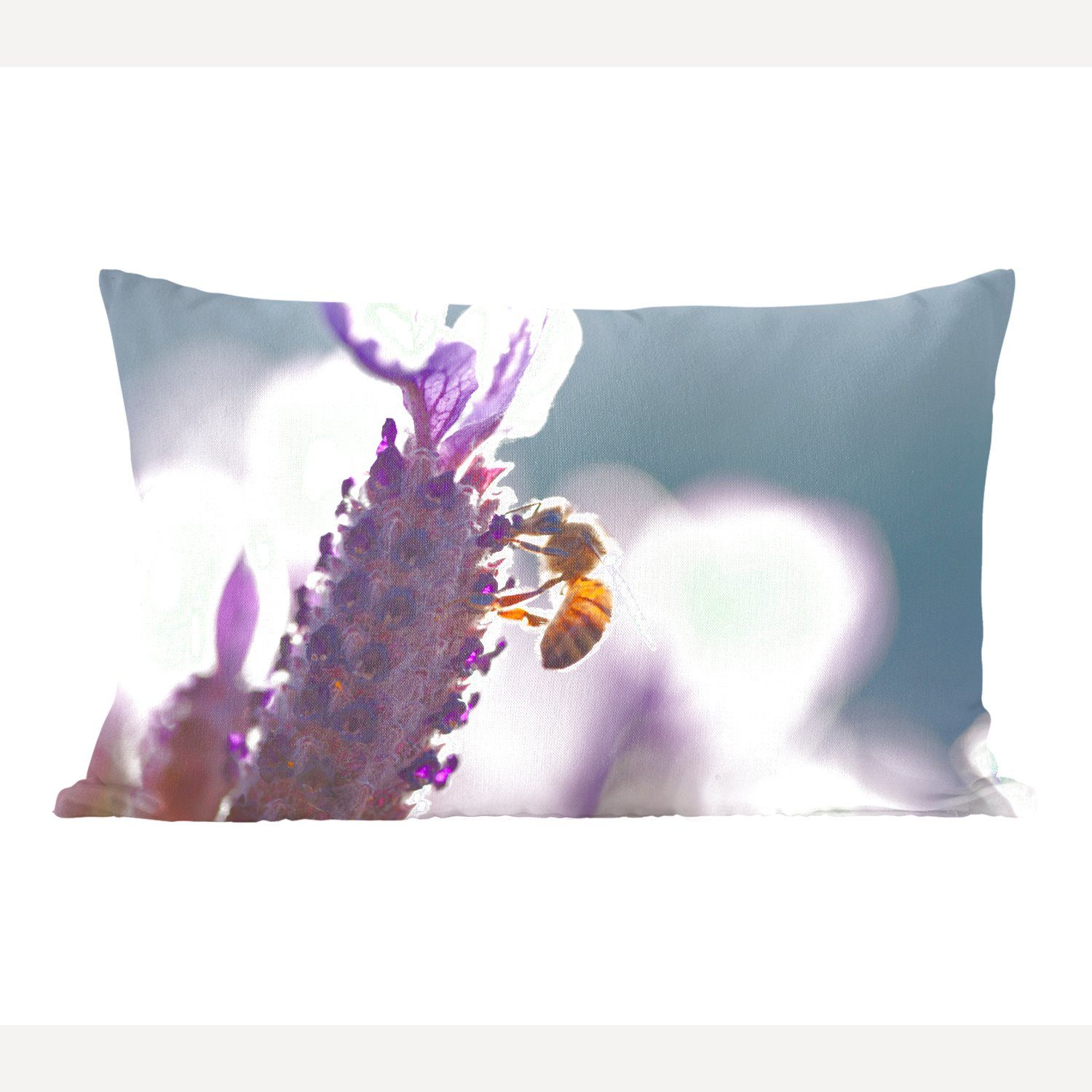 MuchoWow Dekokissen Nahaufnahme von Lavendel vor einem bunten Hintergrund, Wohzimmer Dekoration, Zierkissen, Dekokissen mit Füllung, Schlafzimmer | Dekokissen