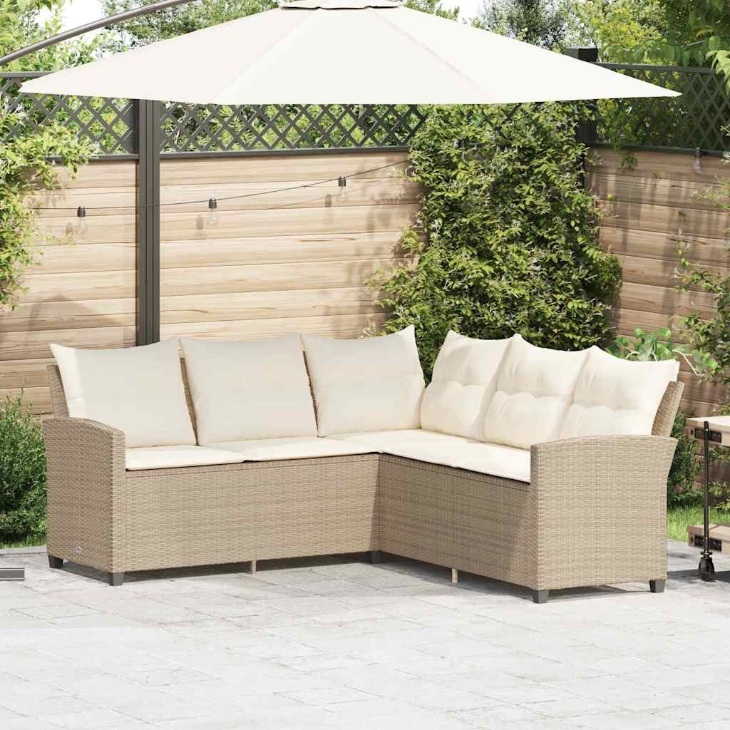 vidaXL Gartenlounge-Set L-förmiges Couchsofa mit Kissen Beige Polyrattan, (1-tlg)