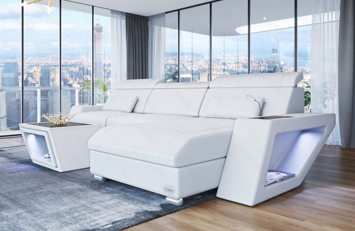 Sofa Dreams Ecksofa Ledersofa Catania L Form Mini, Designersofa, Sofa mit Licht und USB