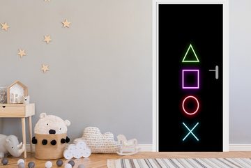 MuchoWow Türtapete Spiele - Gamer - Neon, Matt, bedruckt, (1 St), Selbstklebende Tapete, Folie für Möbel, 75x205 cm