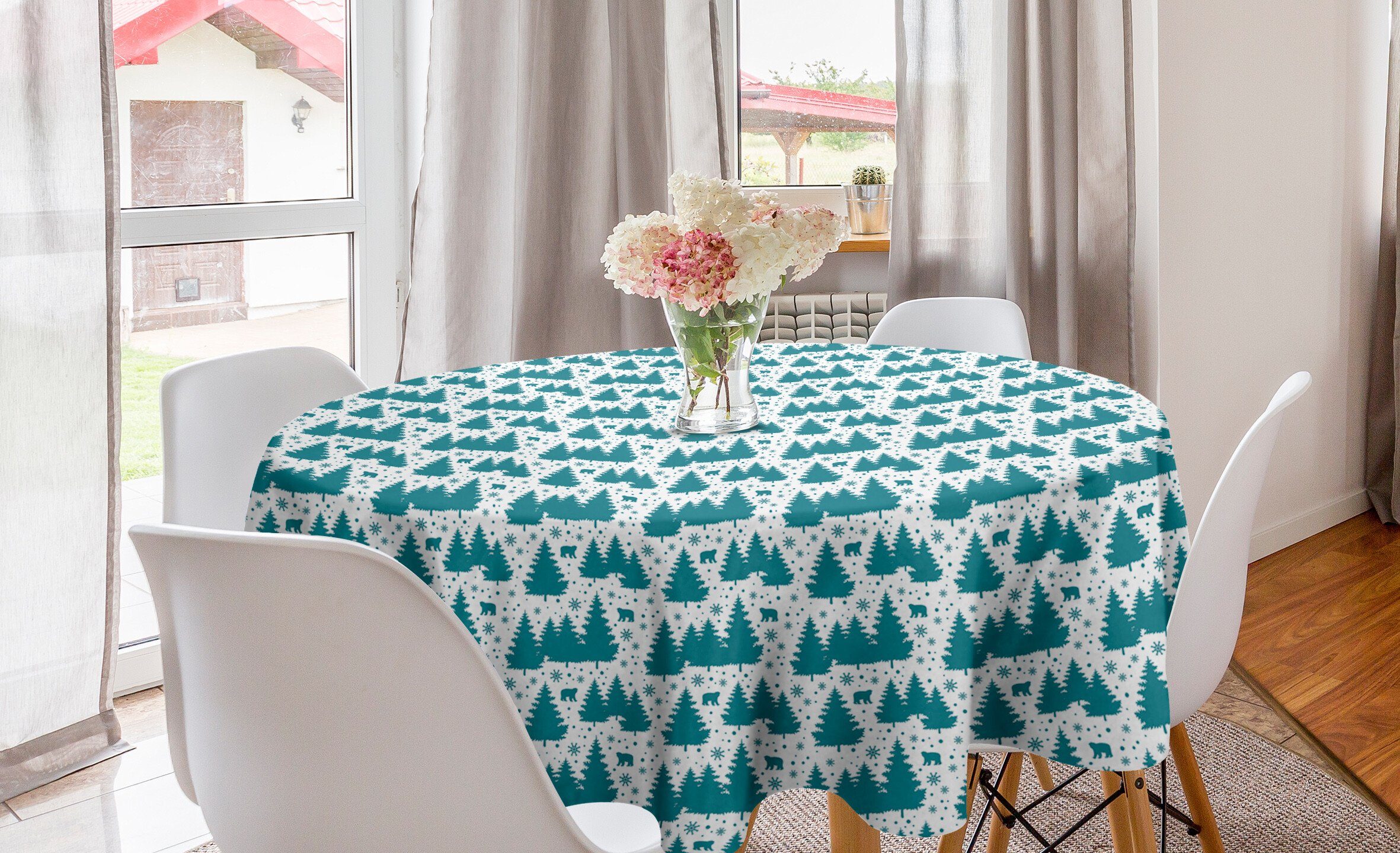 Abakuhaus Tischdecke Kreis Tischdecke Winter-Bäume und Küche Dekoration, Weihnachten Abdeckung Esszimmer für Bär