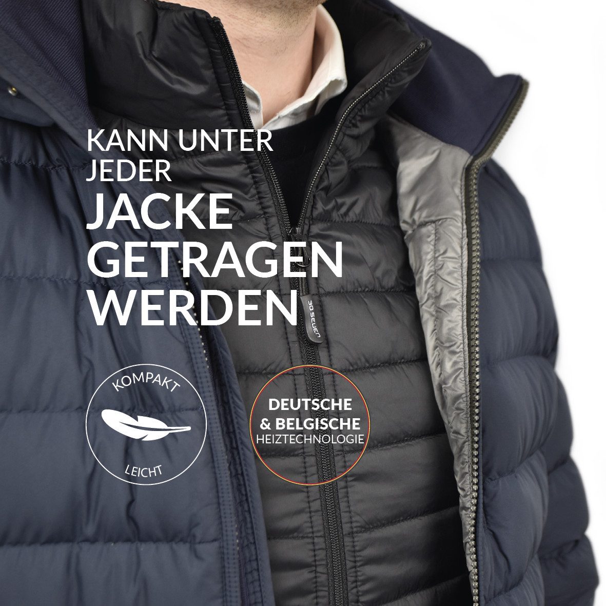 30seven Jagdweste beheizte Weste Slim Fit - Khaki 5V Set inkl. 2 Powerbanks & Ladegerät